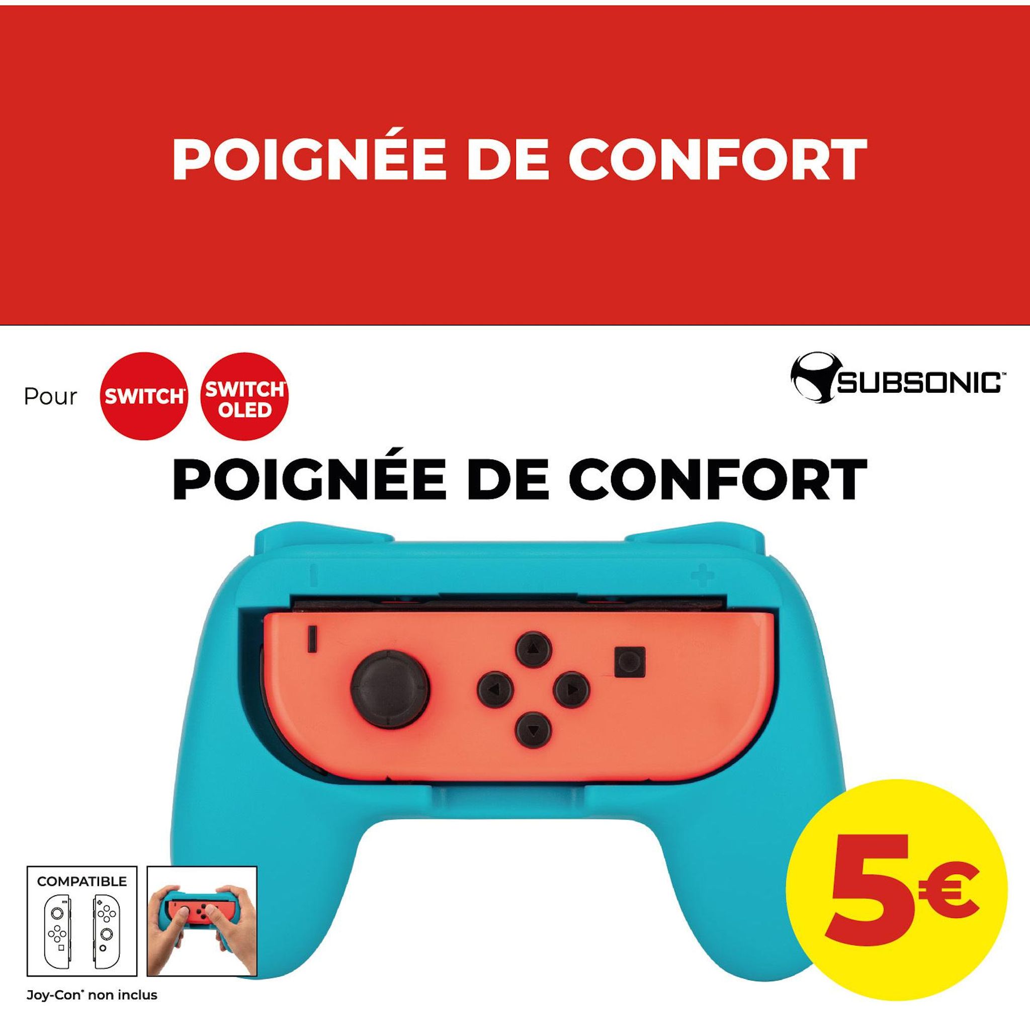 SUBSONIC Poignée de confort néon bleu Nintendo Switch