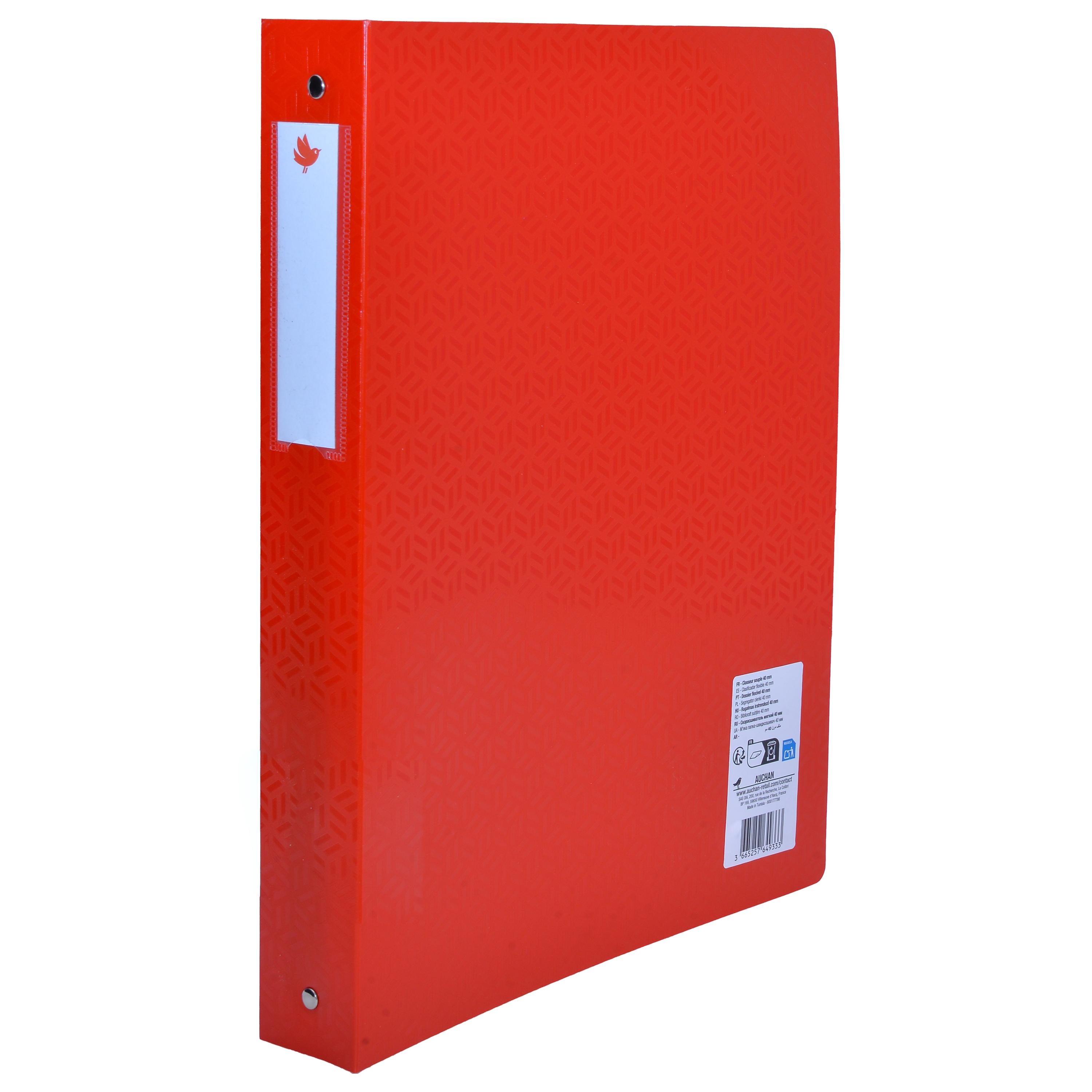 AUCHAN Classeur A4 souple Polypro DOS 40mm 4 Anneaux - Rouge