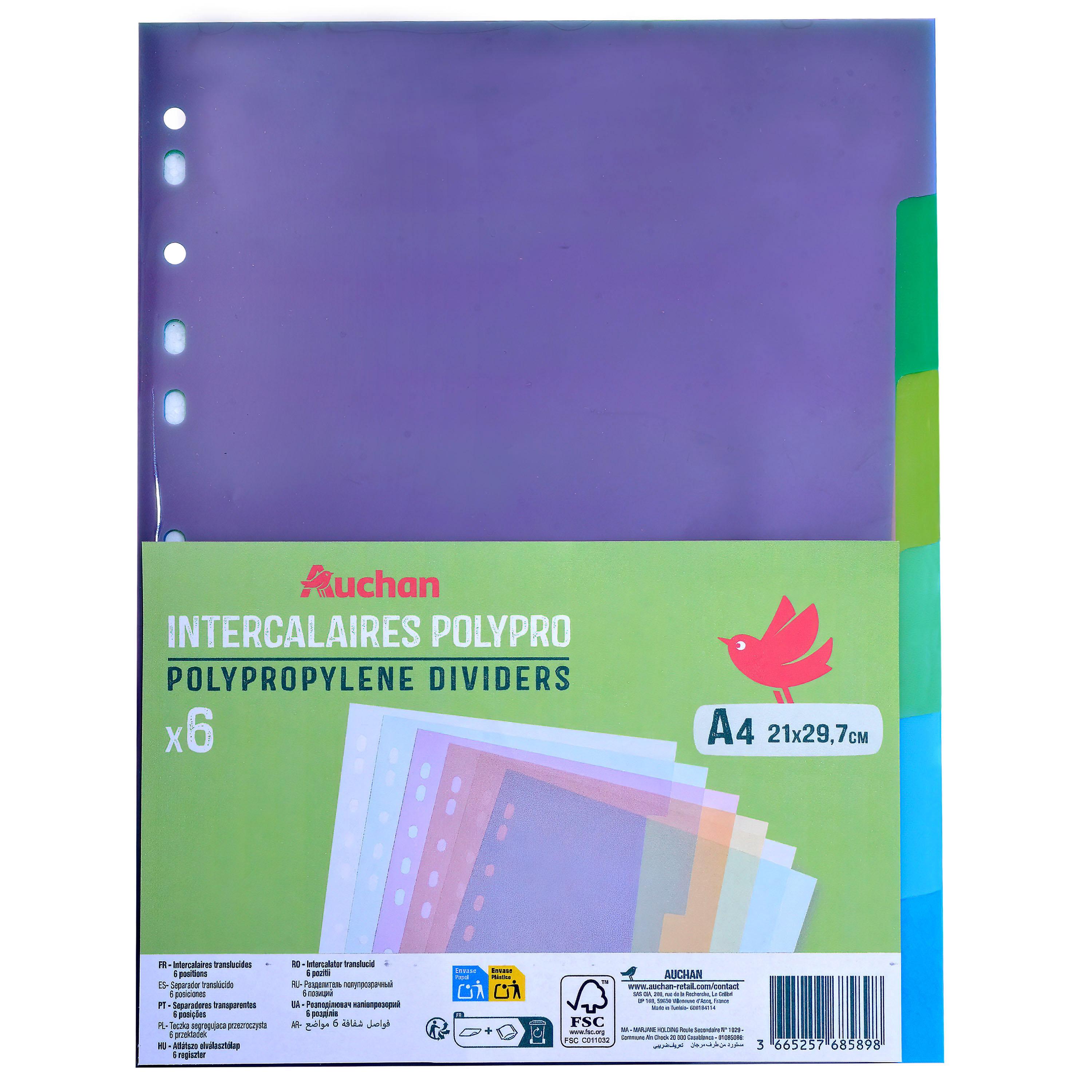 AUCHAN Intercalaires 6 pièces polypro 21x29.7cm