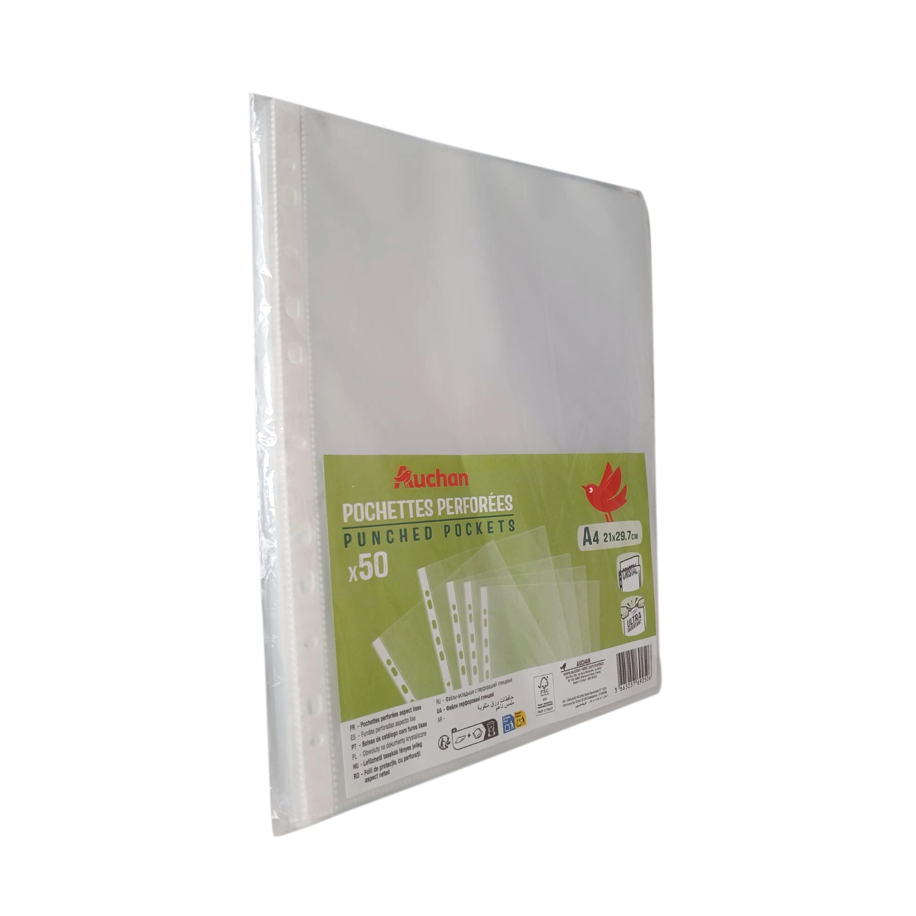AUCHAN Pochettes x50 Perforées 50 microns 21x29.7cm