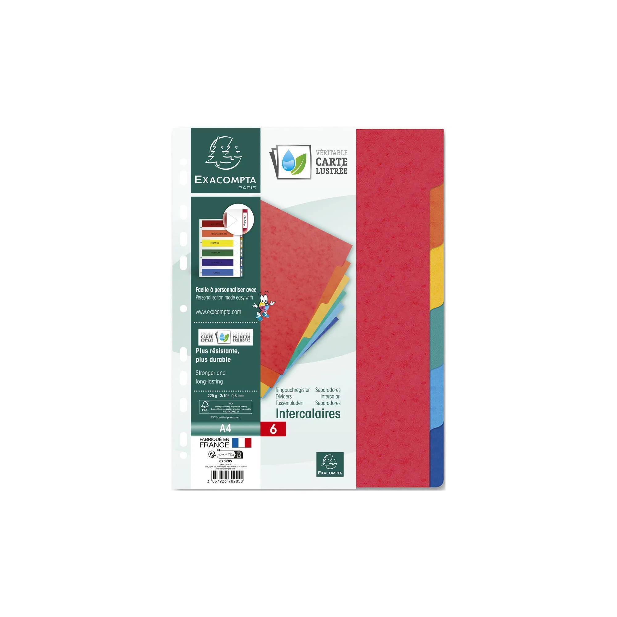 EXACOMPTA Lot de 6 intercalaires 18 trous en carton lustré, format A4, perforés