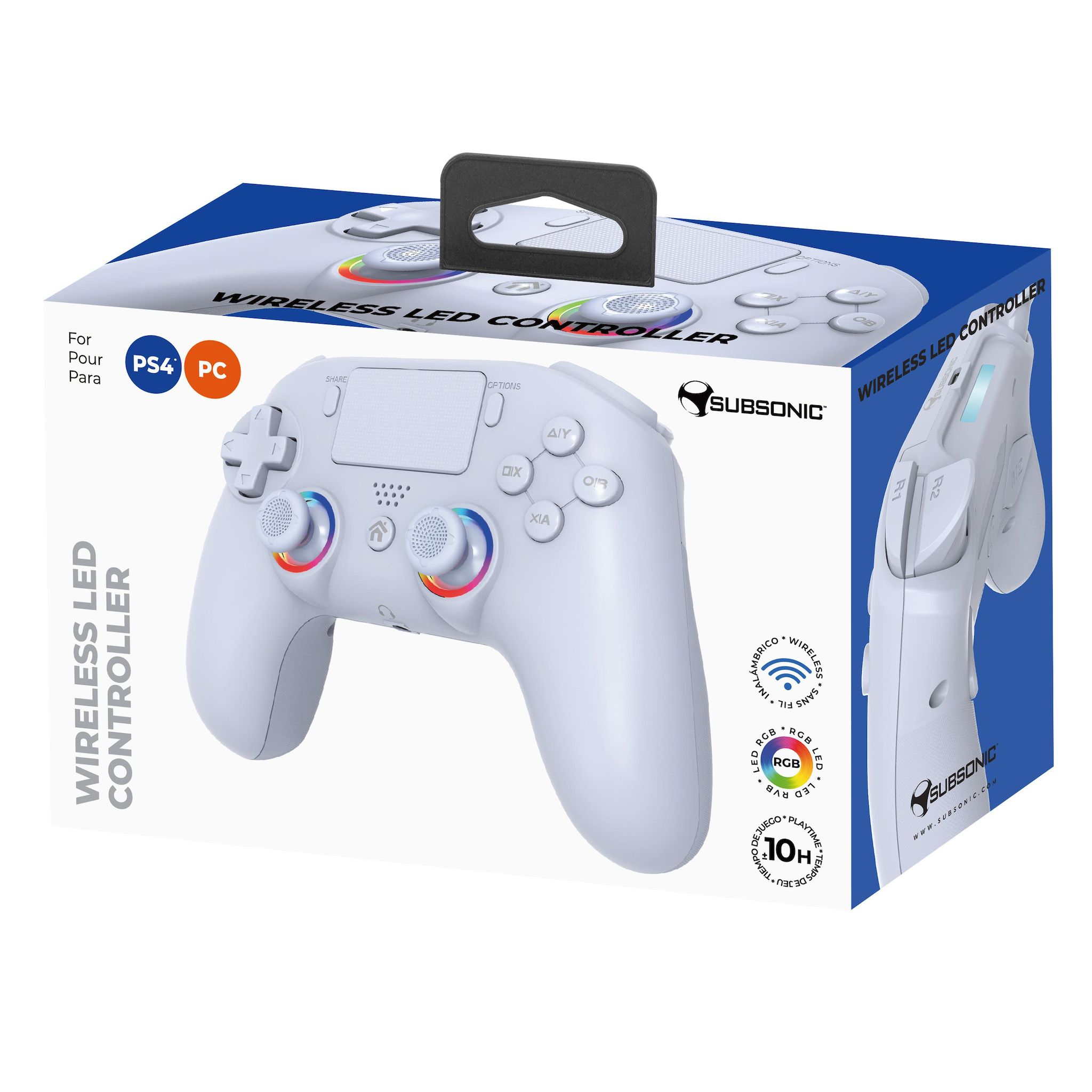 Voir la diapositive 3 : SUBSONIC Manette Sans Fil Led Rgb Ps4/PC - Blanc