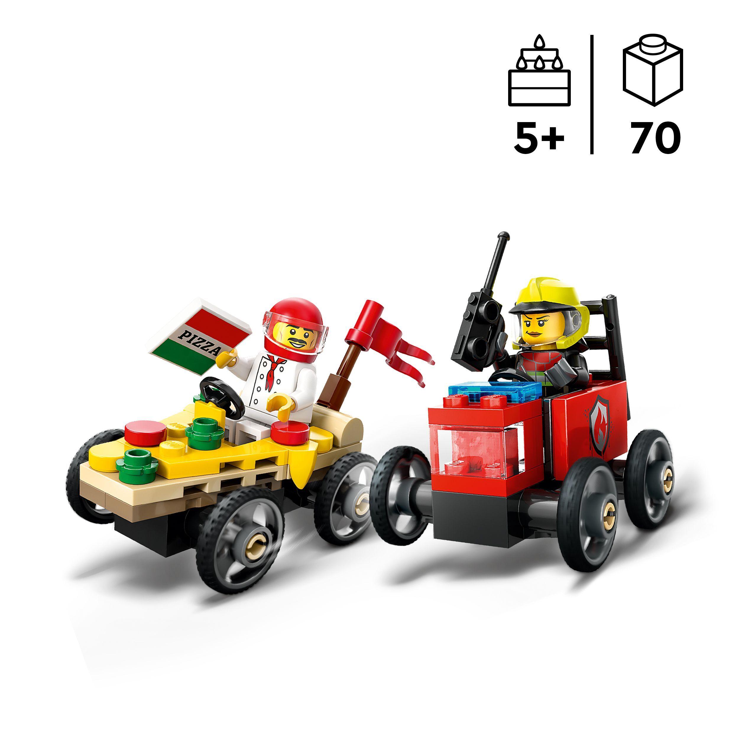 Voir la diapositive 3 : LEGO City 60458 - Pack de bolide de course : Camion de pizza contre camion de pompiers