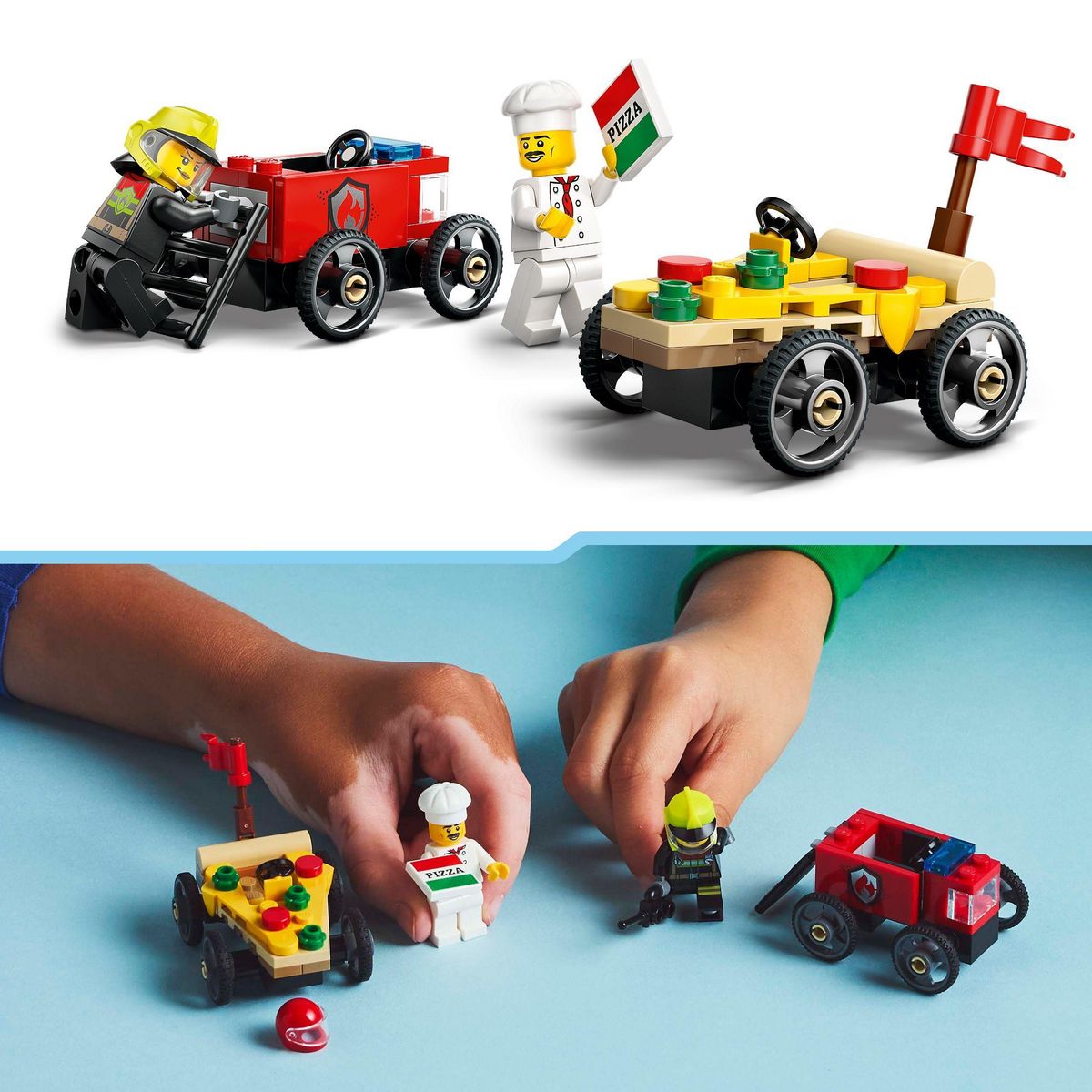 LEGO City 60458 - Pack de bolide de course : Camion de pizza contre camion de pompiers
