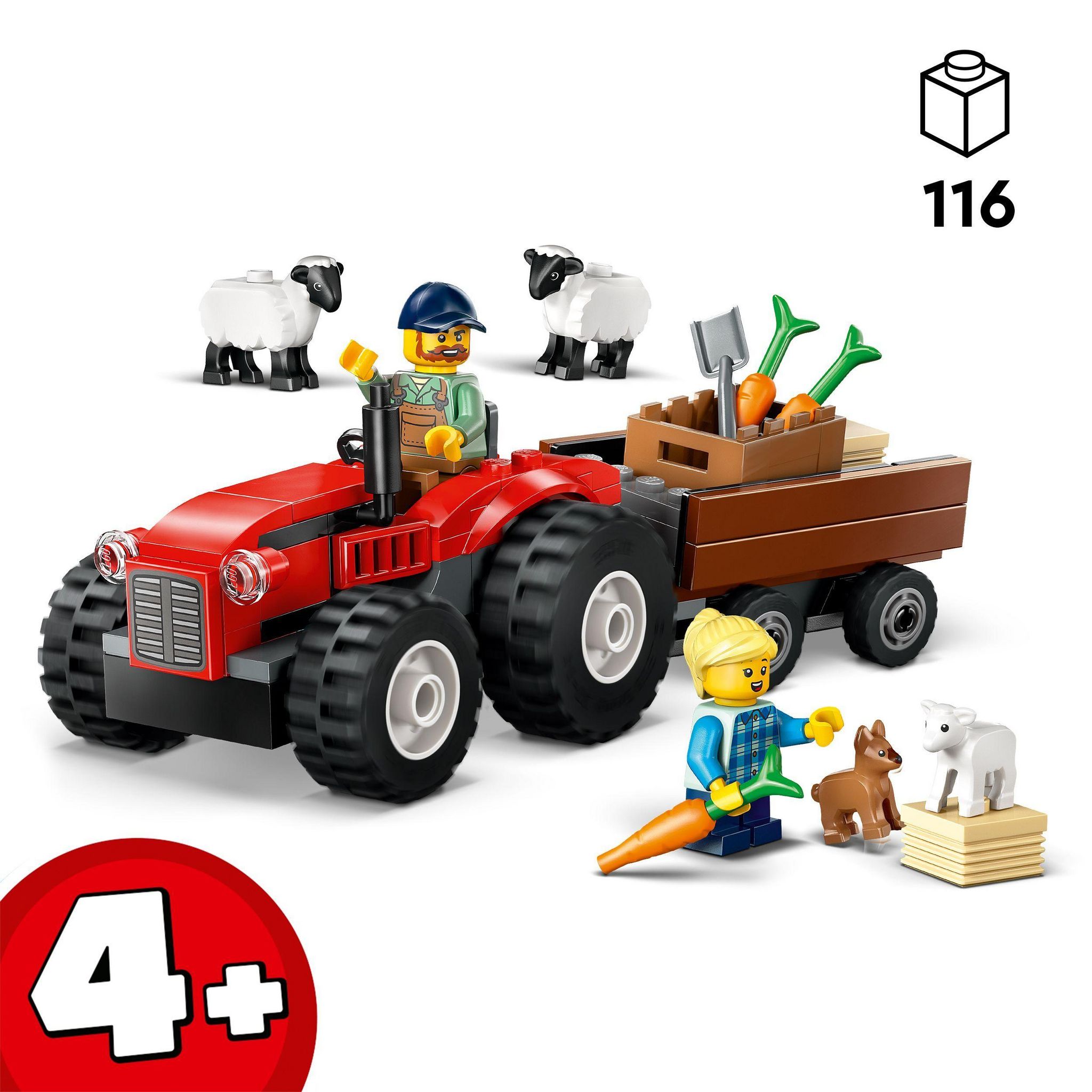 Voir la diapositive 3 : LEGO City 60461 - Tracteur agricole rouge avec remorque et moutons