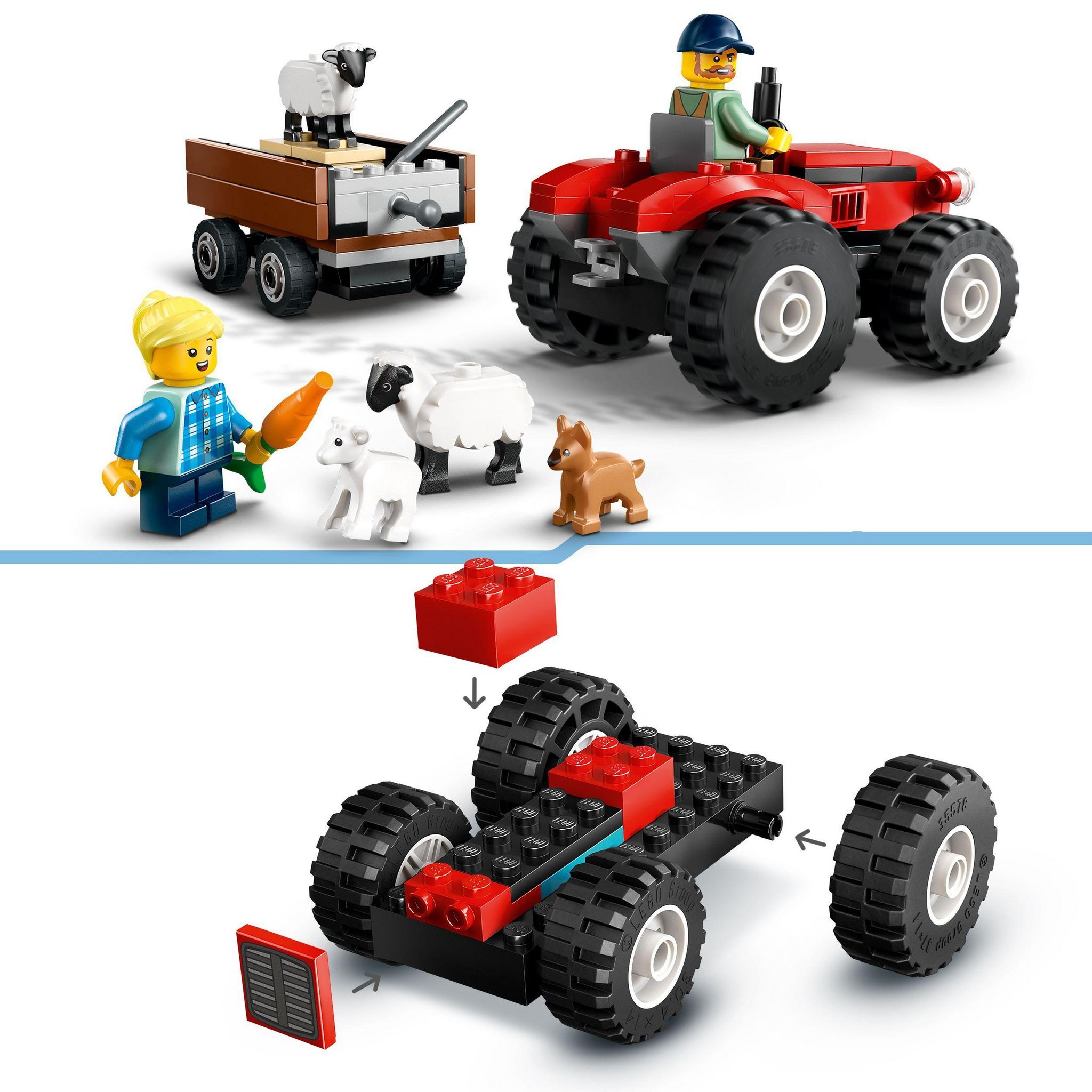 Voir la diapositive 4 : LEGO City 60461 - Tracteur agricole rouge avec remorque et moutons