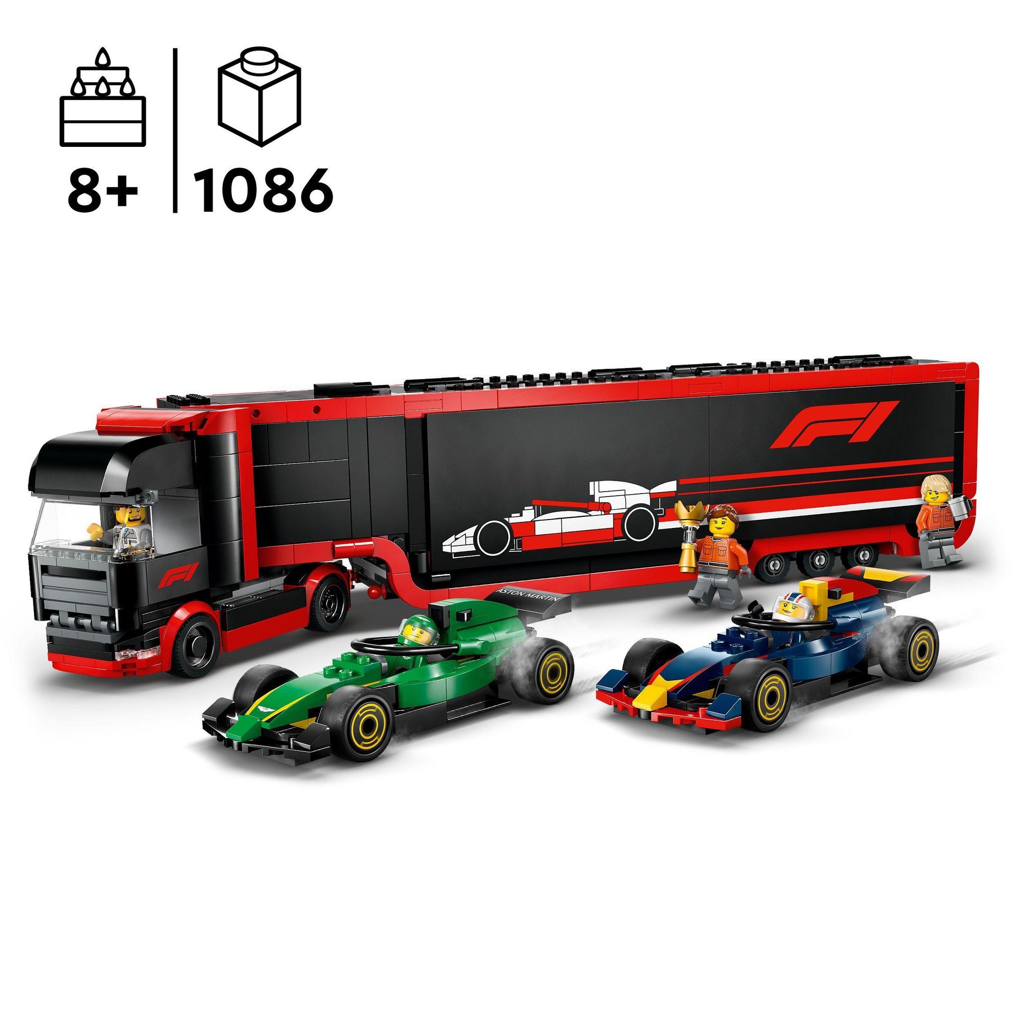Voir la diapositive 3 : LEGO City 60445 - Camion de F1 avec voitures de F1 RB20 et AMR24