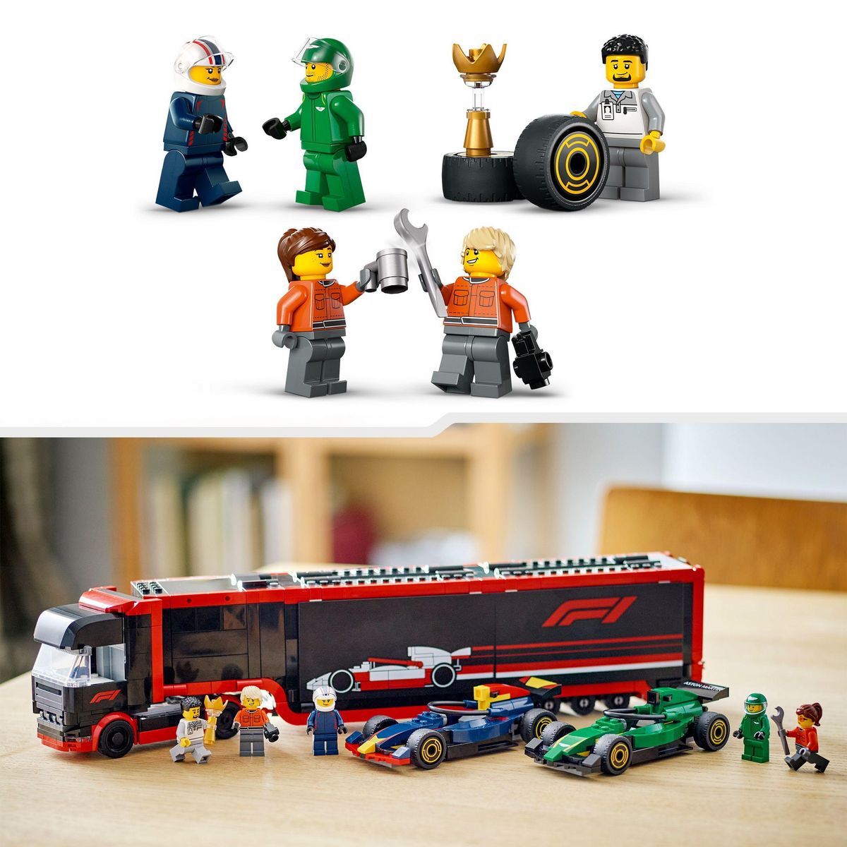 LEGO City 60445 - Camion de F1 avec voitures de F1 RB20 et AMR24