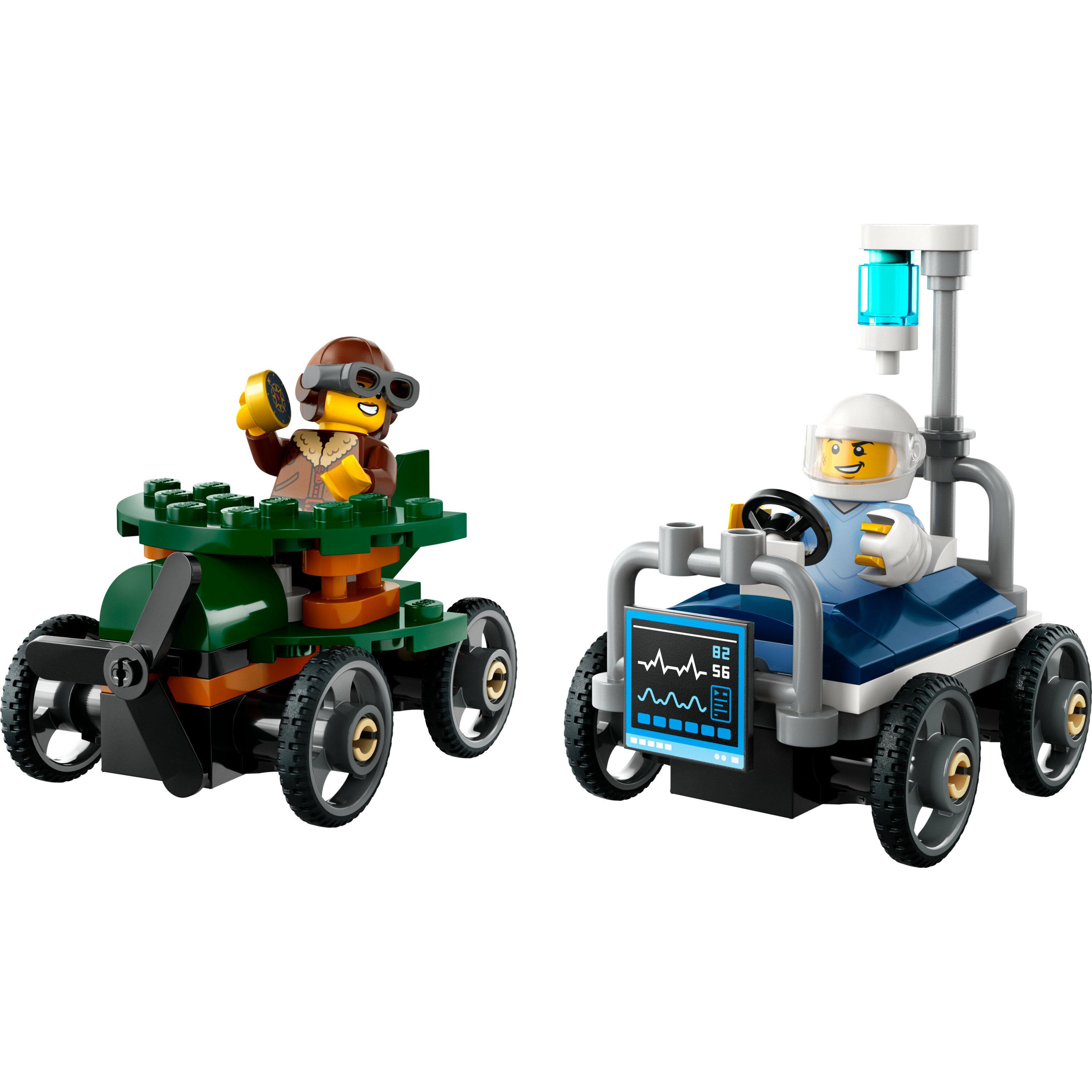 Voir la diapositive 2 : LEGO City 60459 - Pack de bolides de course : Avion contre lit d'Hôpital