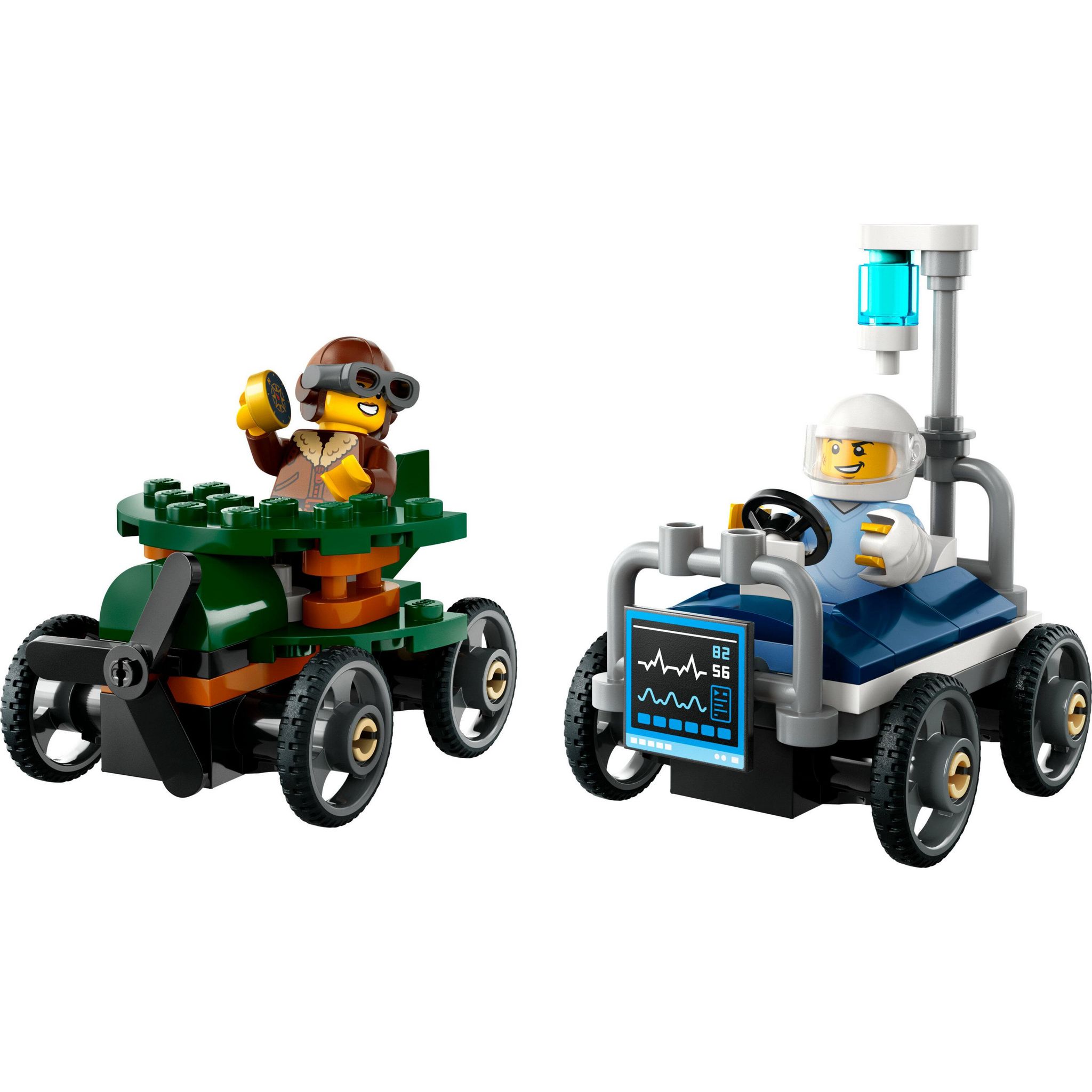 Voir la diapositive 2 : LEGO City 60459 - Pack de bolides de course : Avion contre lit d'Hôpital