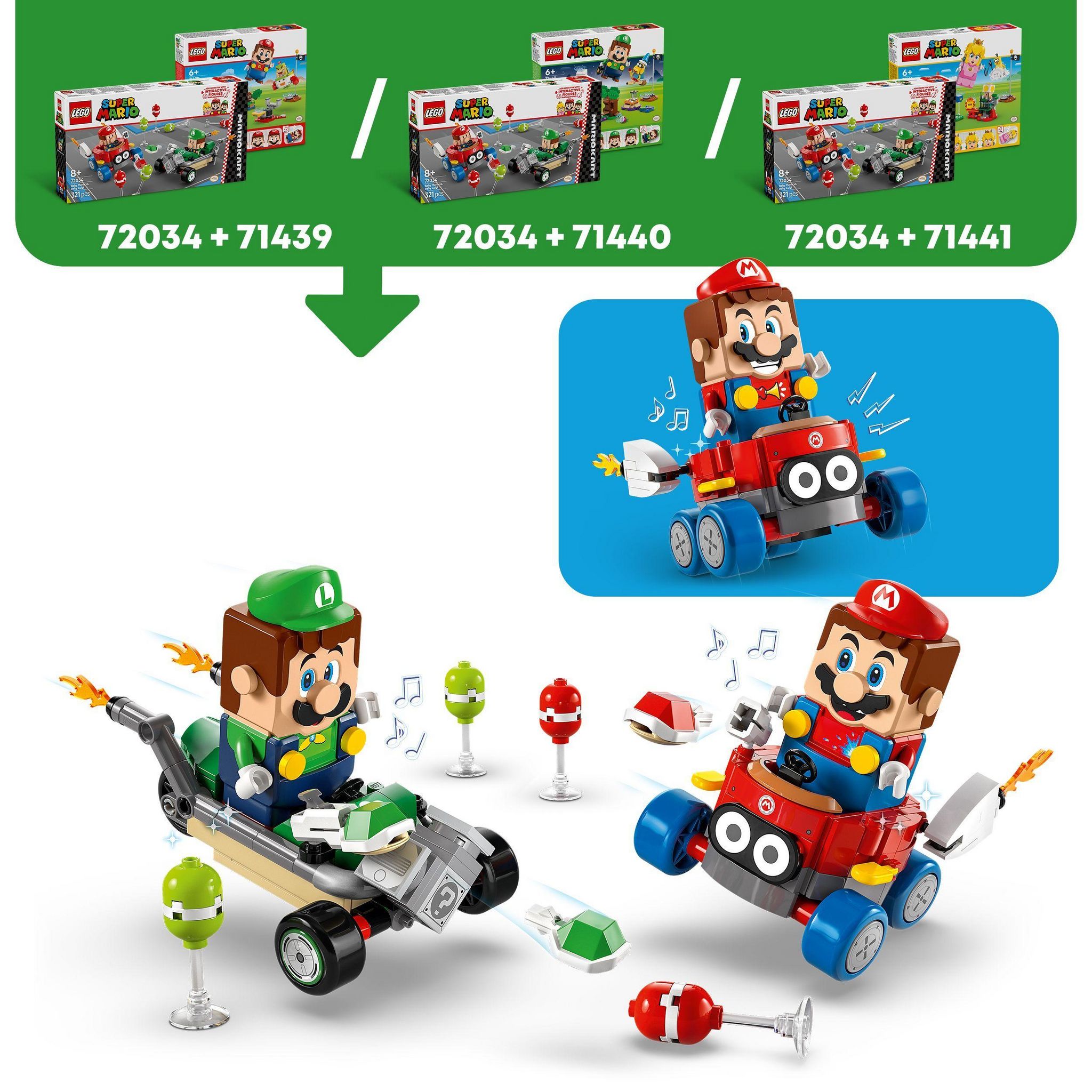 Voir la diapositive 4 : LEGO Mario Kart 72034 - Bébé Mario contre Bébé Luigi