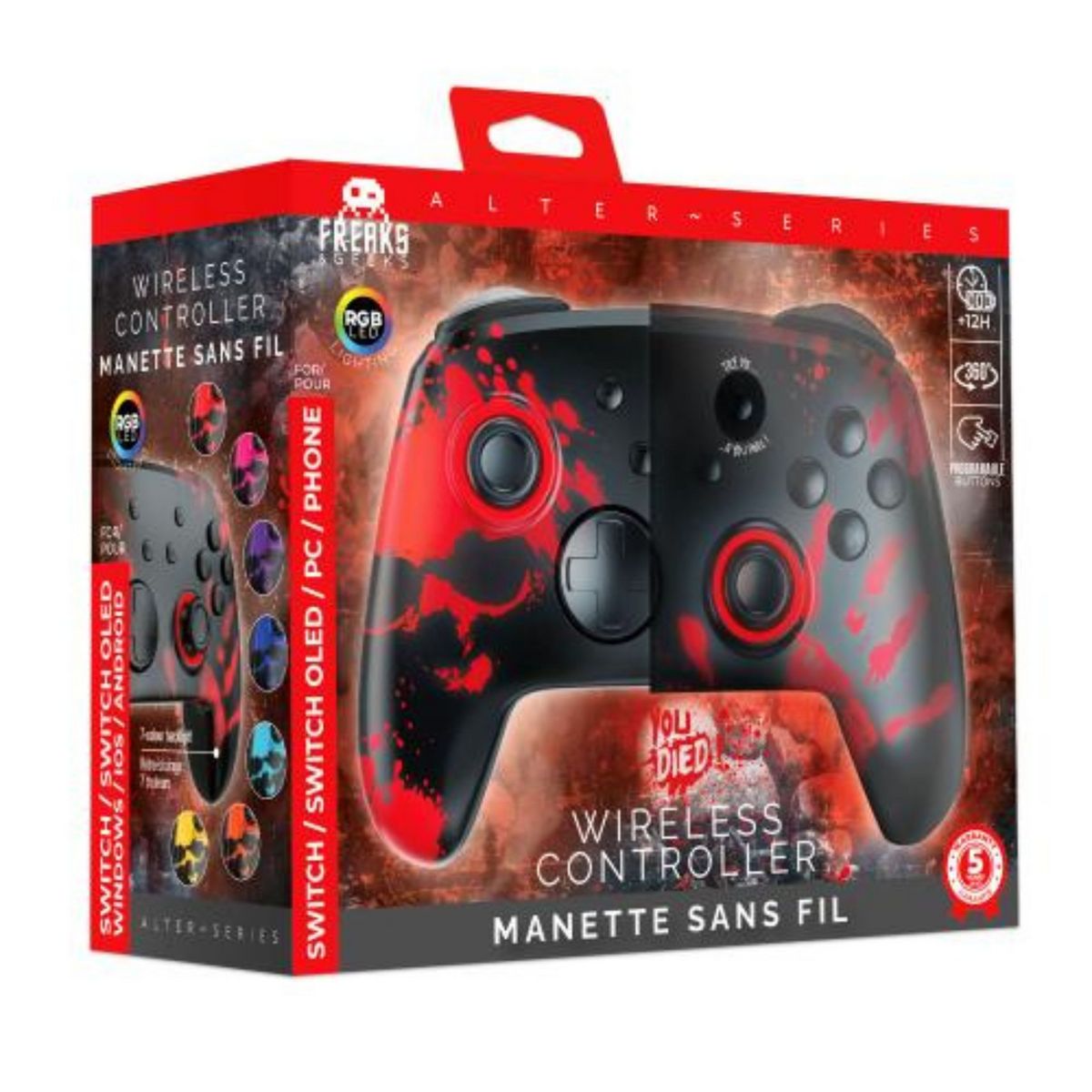 Manette Sans Fil RGB Horreur You Died Nintendo Switch / PC