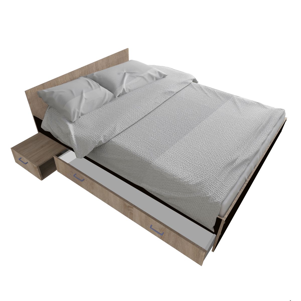 Lit double avec rangements 140X190 cm 1 chevet 1 tiroir BLAST