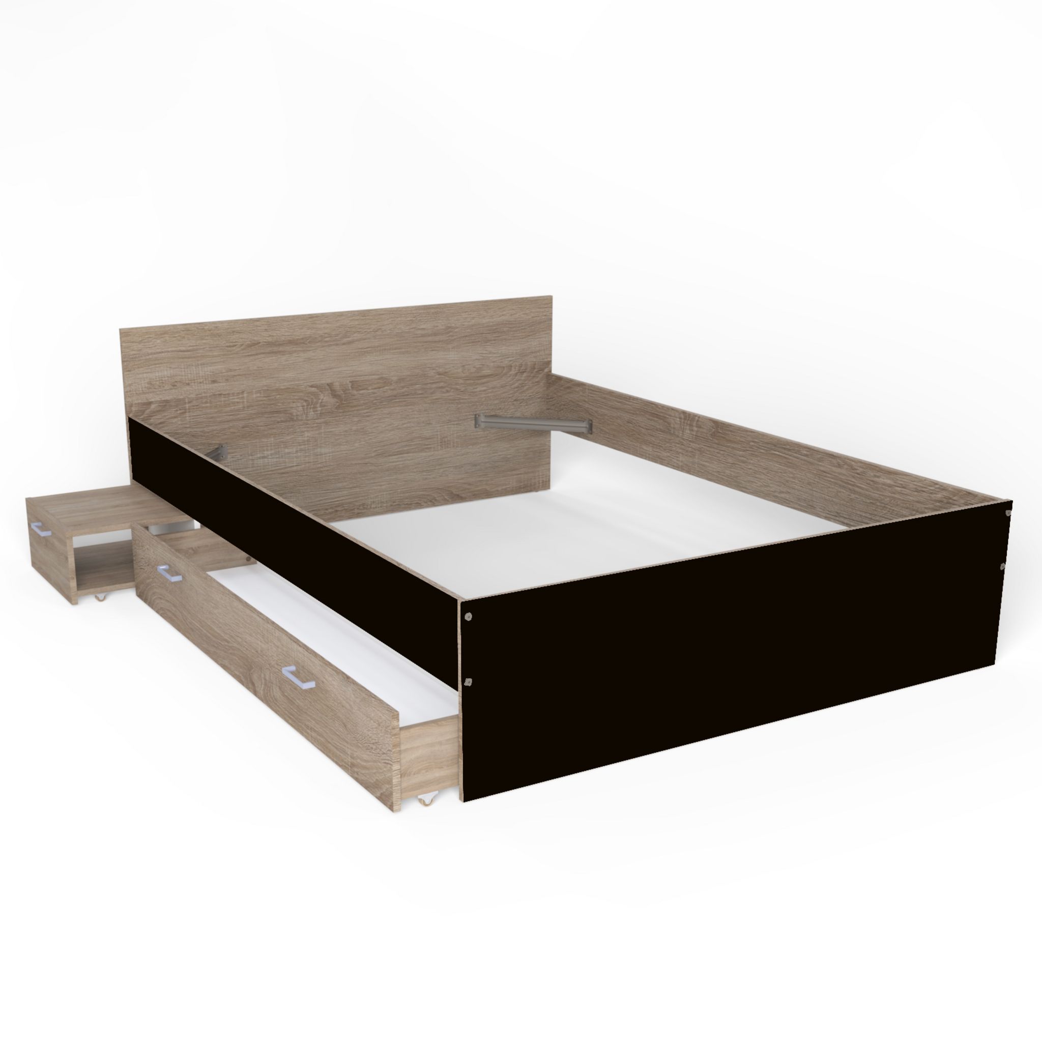 Voir la diapositive 3 : Lit double avec rangements 140X190 cm 1 chevet 1 tiroir BLAST