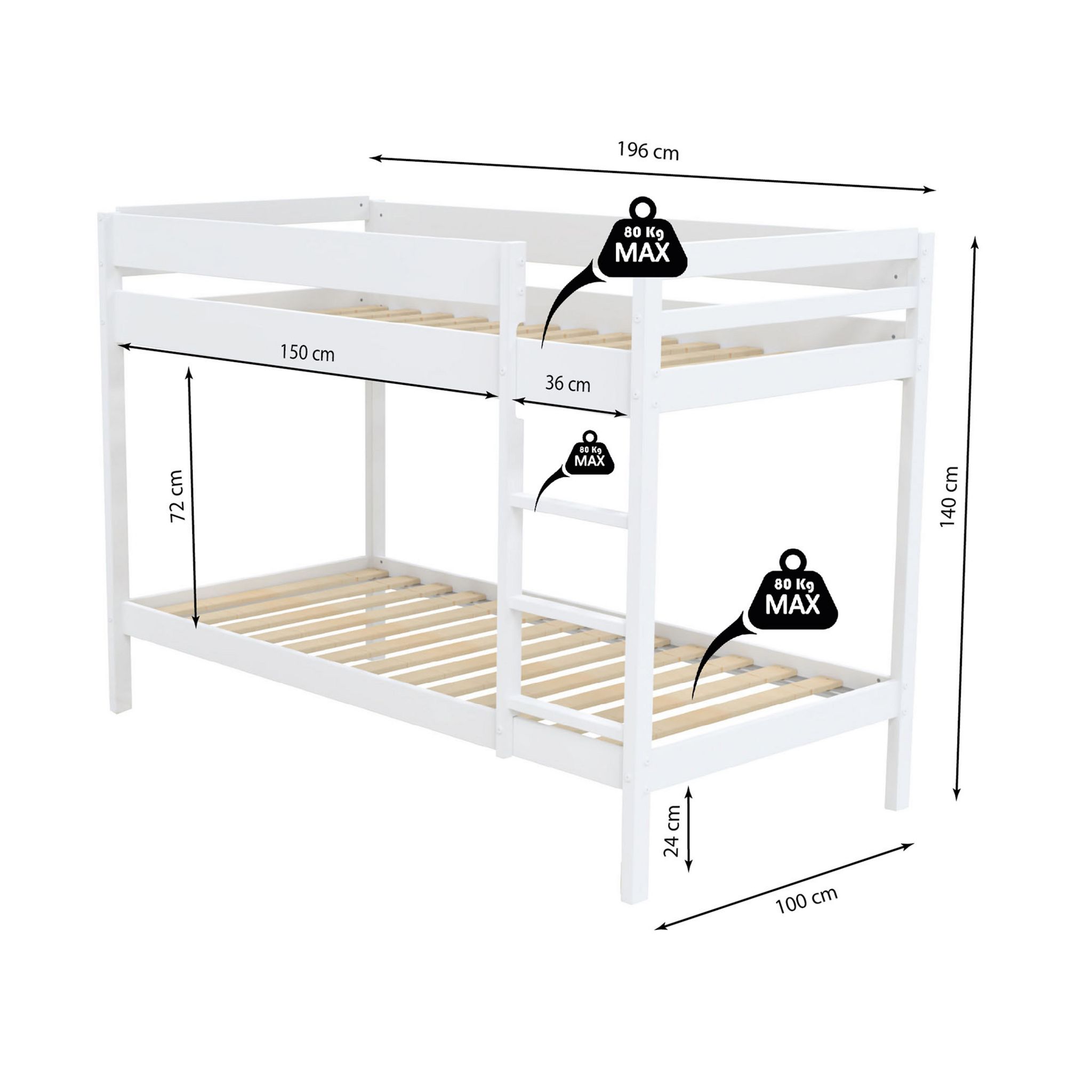 Voir la diapositive 2 : Lit superposé 90x190cm BRICE