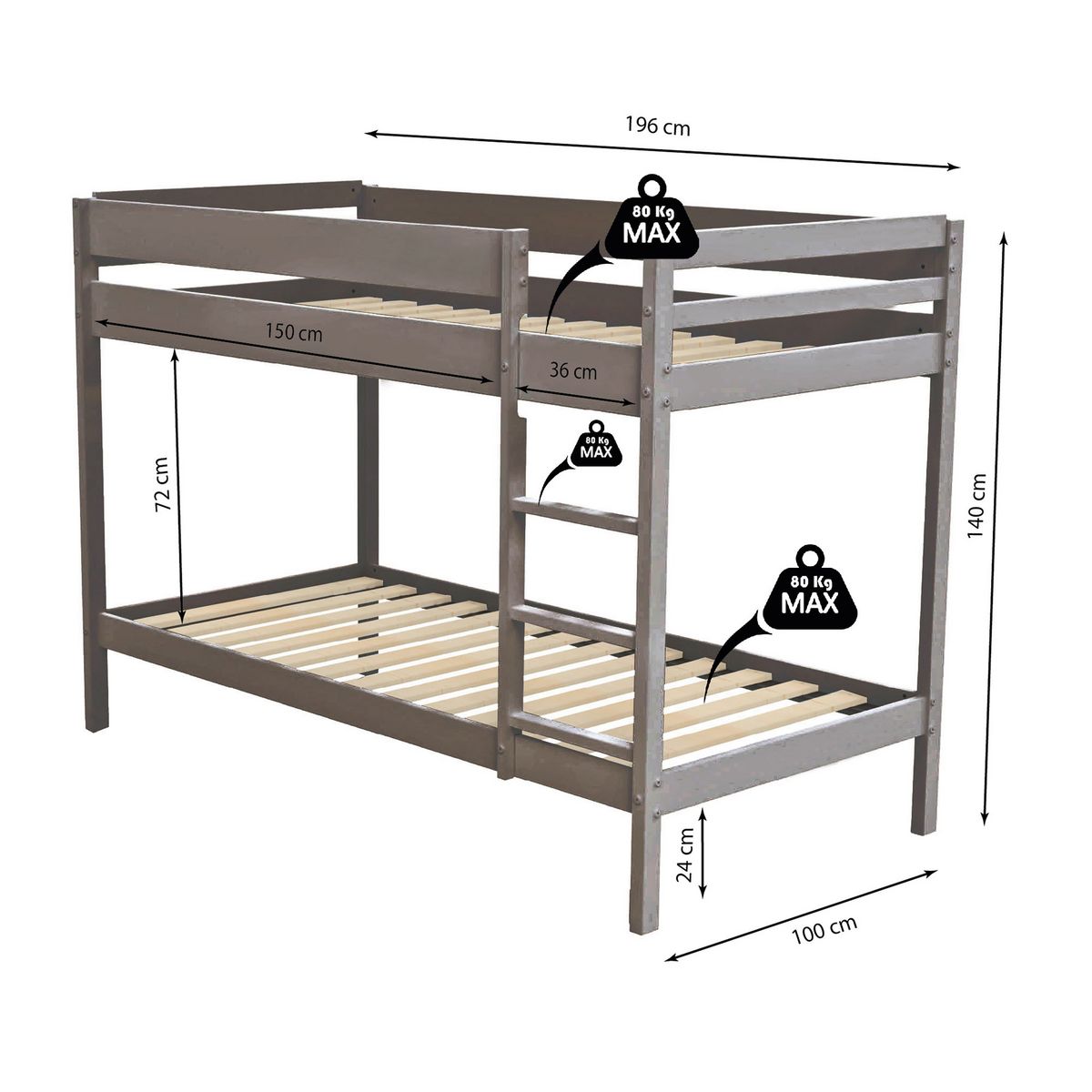 Lit superposé 90x190cm BRICE