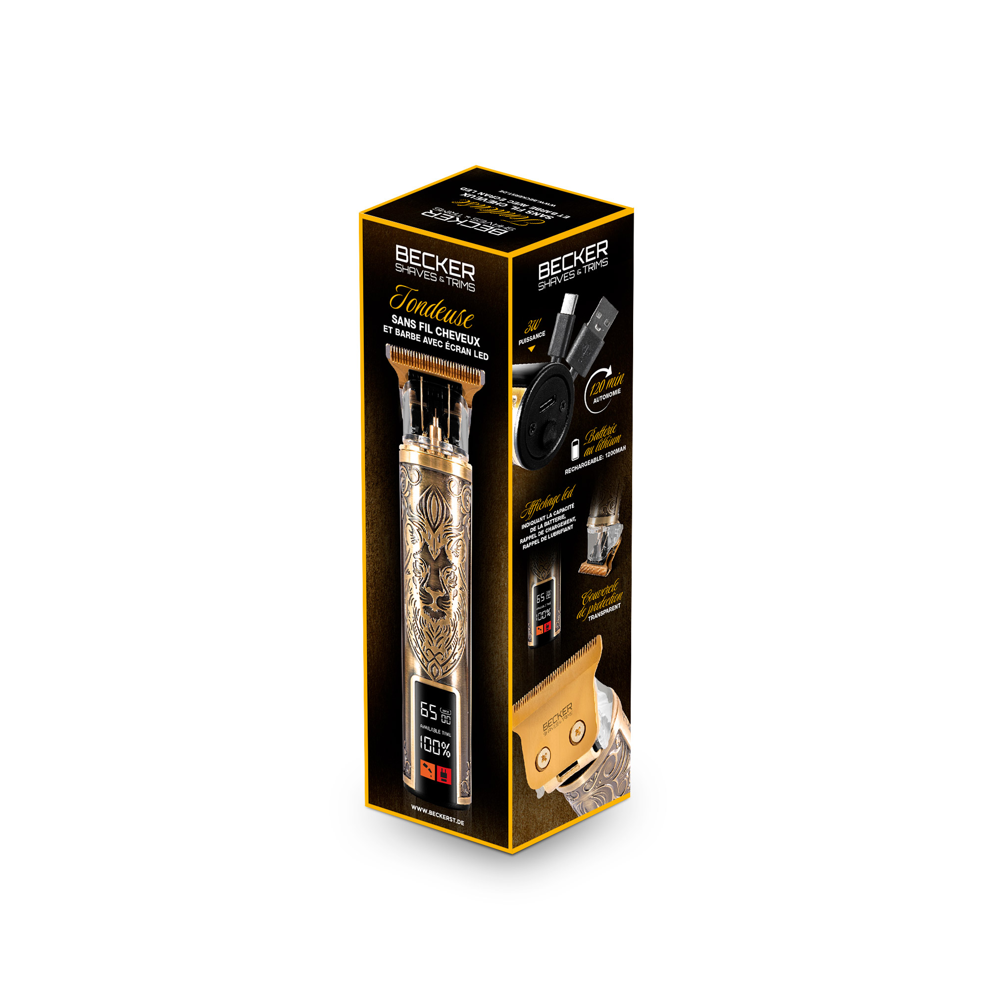 Voir la diapositive 14 : BECKER SHAVES & TRIMS Tondeuse cheveux et barbe LION GOLD - Or