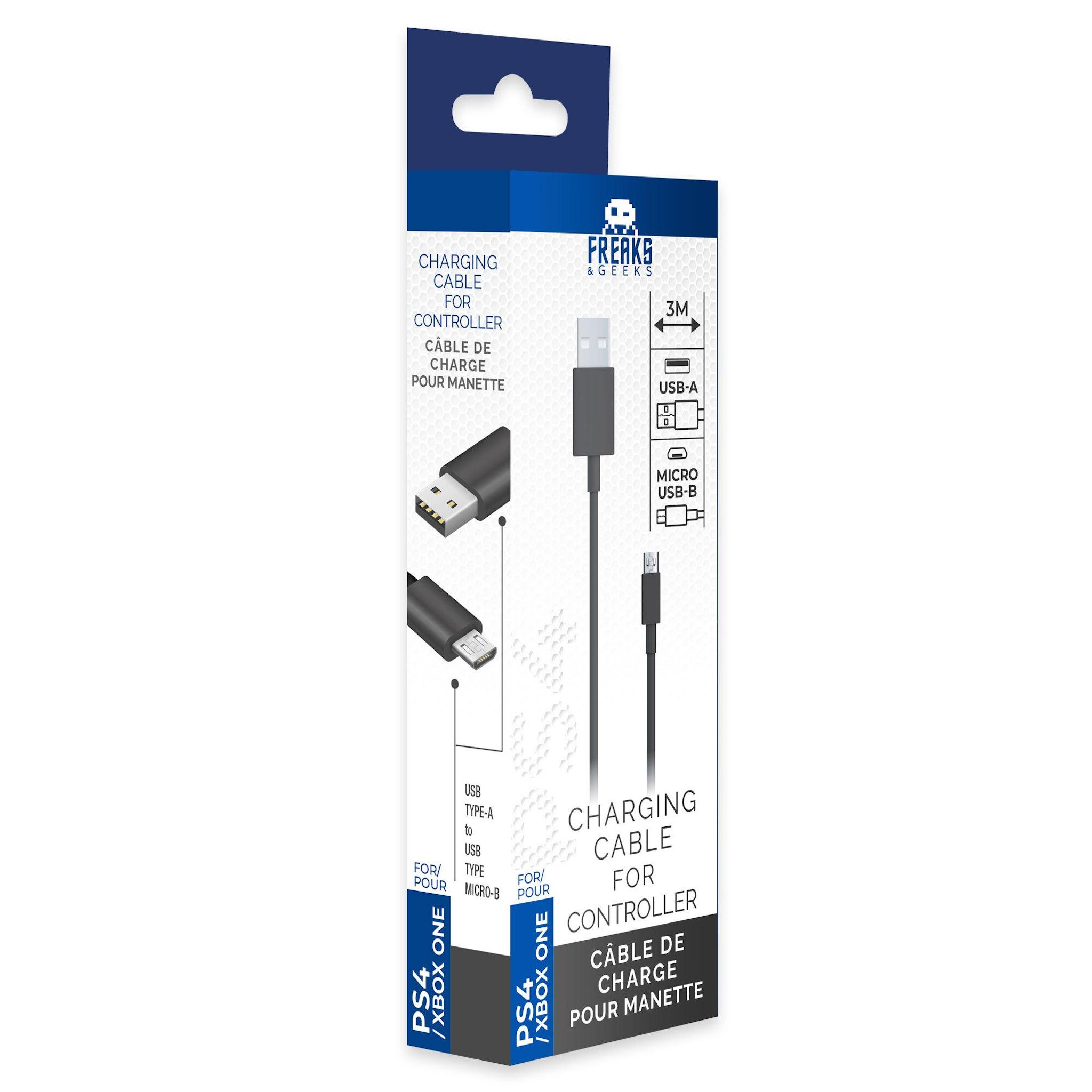 FREAKS & GEEKS Câble de recharge 3m pour manette PS4 micro USB