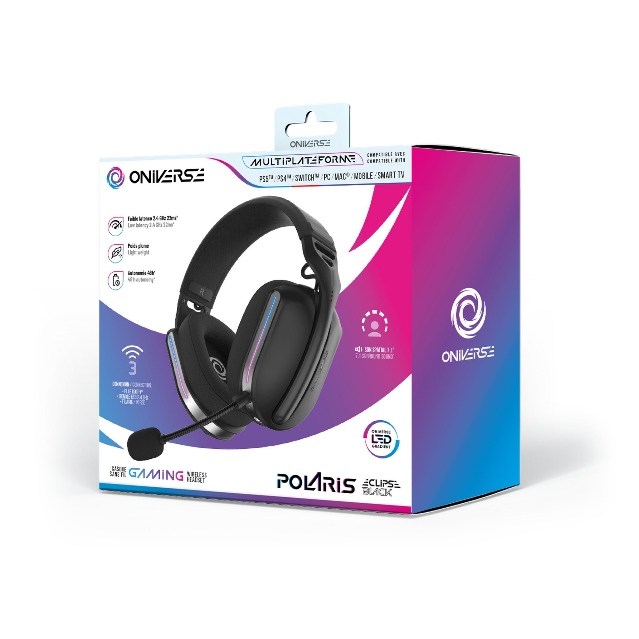 Voir la diapositive 3 : ONIVERSE Casque gaming sans fil Polaris Multiplateforme Noir