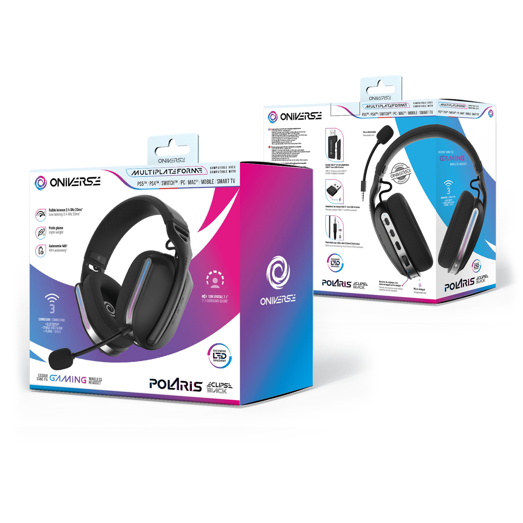 Voir la diapositive 7 : ONIVERSE Casque gaming sans fil Polaris Multiplateforme Noir