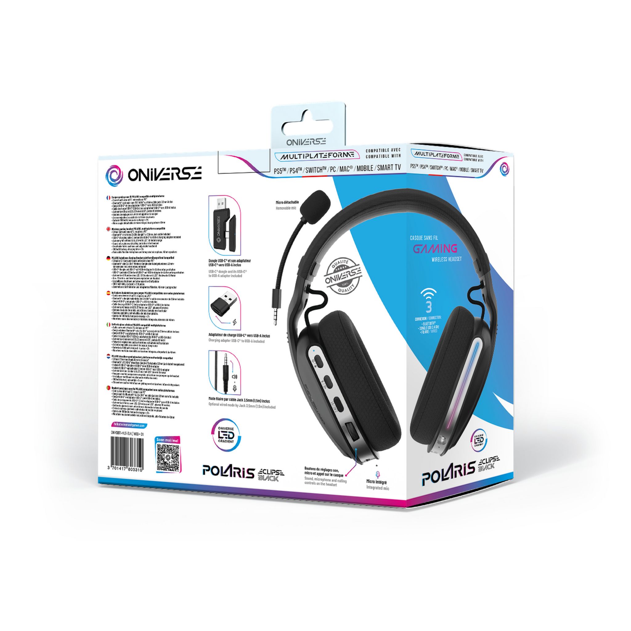 Voir la diapositive 8 : ONIVERSE Casque gaming sans fil Polaris Multiplateforme Noir