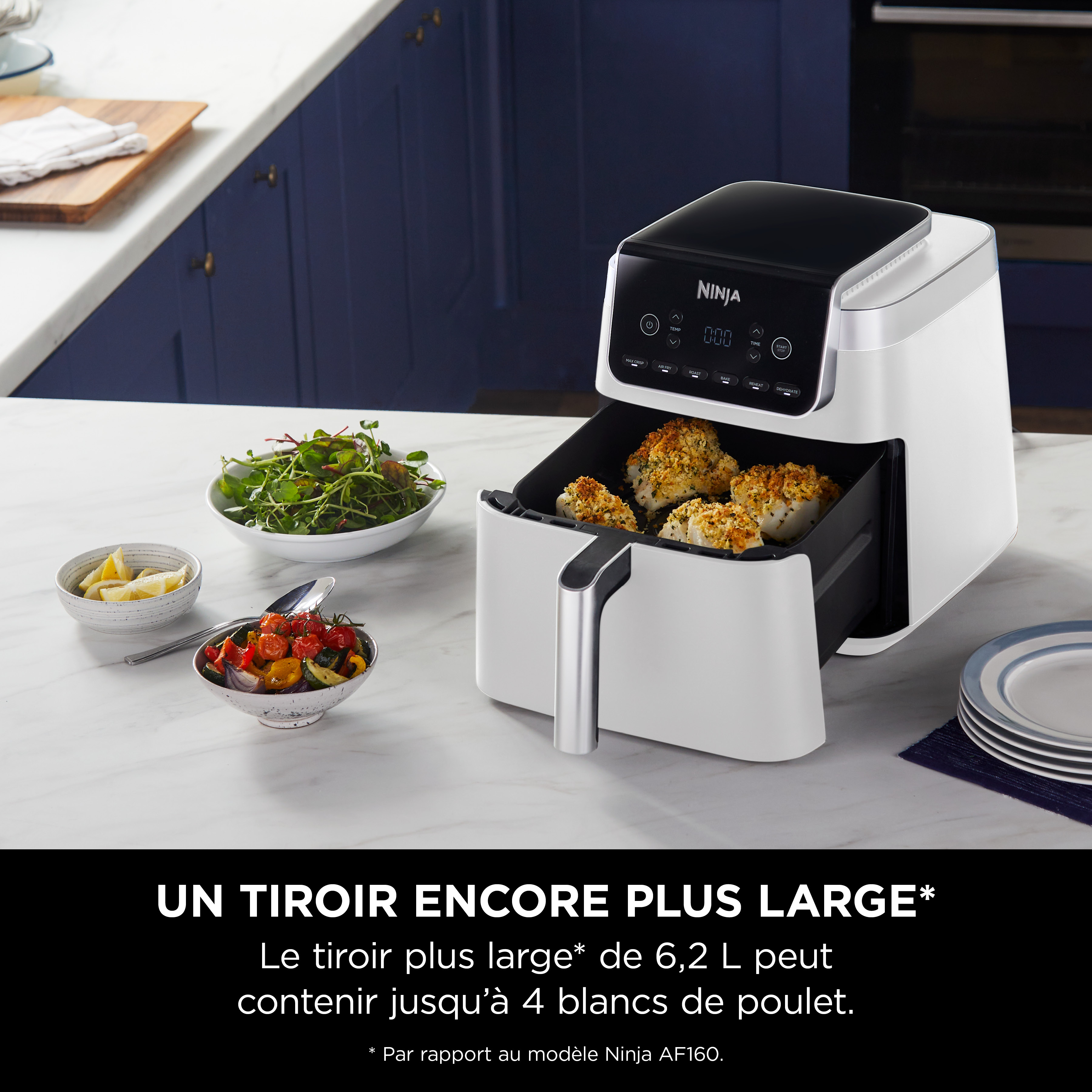 Voir la diapositive 9 : NINJA Friteuse électrique sans huile à air chaud AF180EUWH - Blanc
