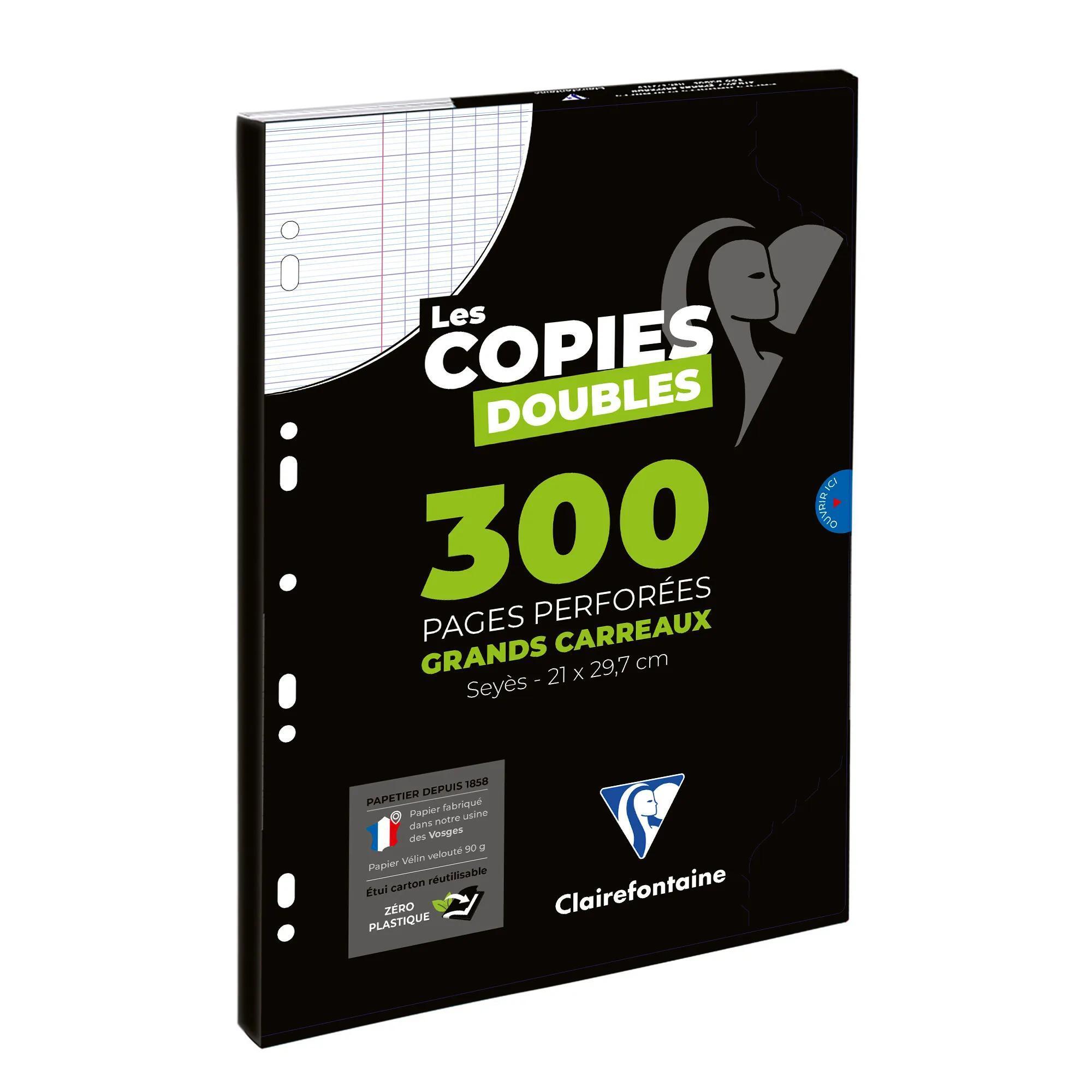 CLAIREFONTAINE copies doubles perforées grands carreaux, 300 pages, 21x29.7cm sous étui