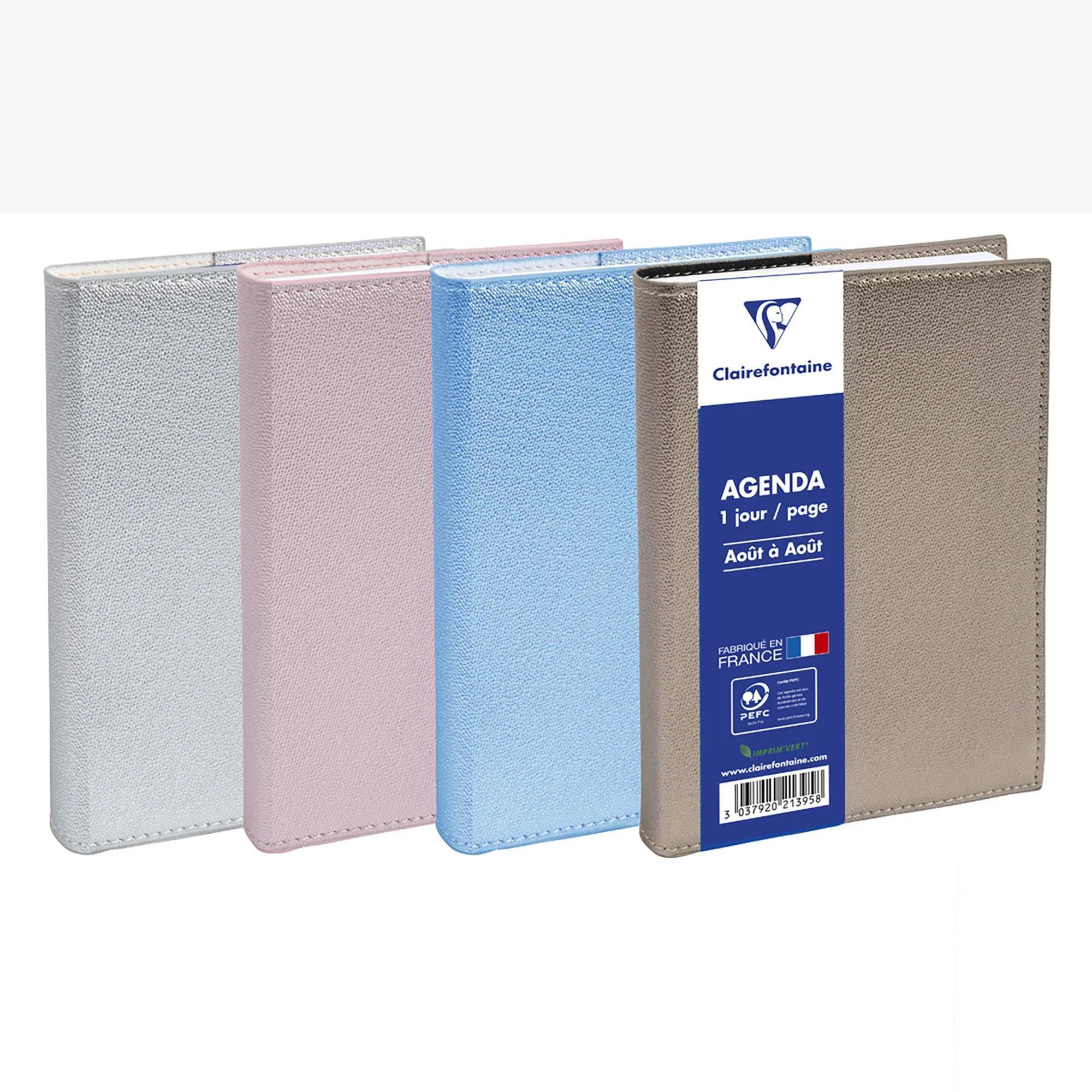 CLAIREFONTAINE Agenda scolaire Métallisé perle - 1 jour/page - Dimensions : 12x17cm