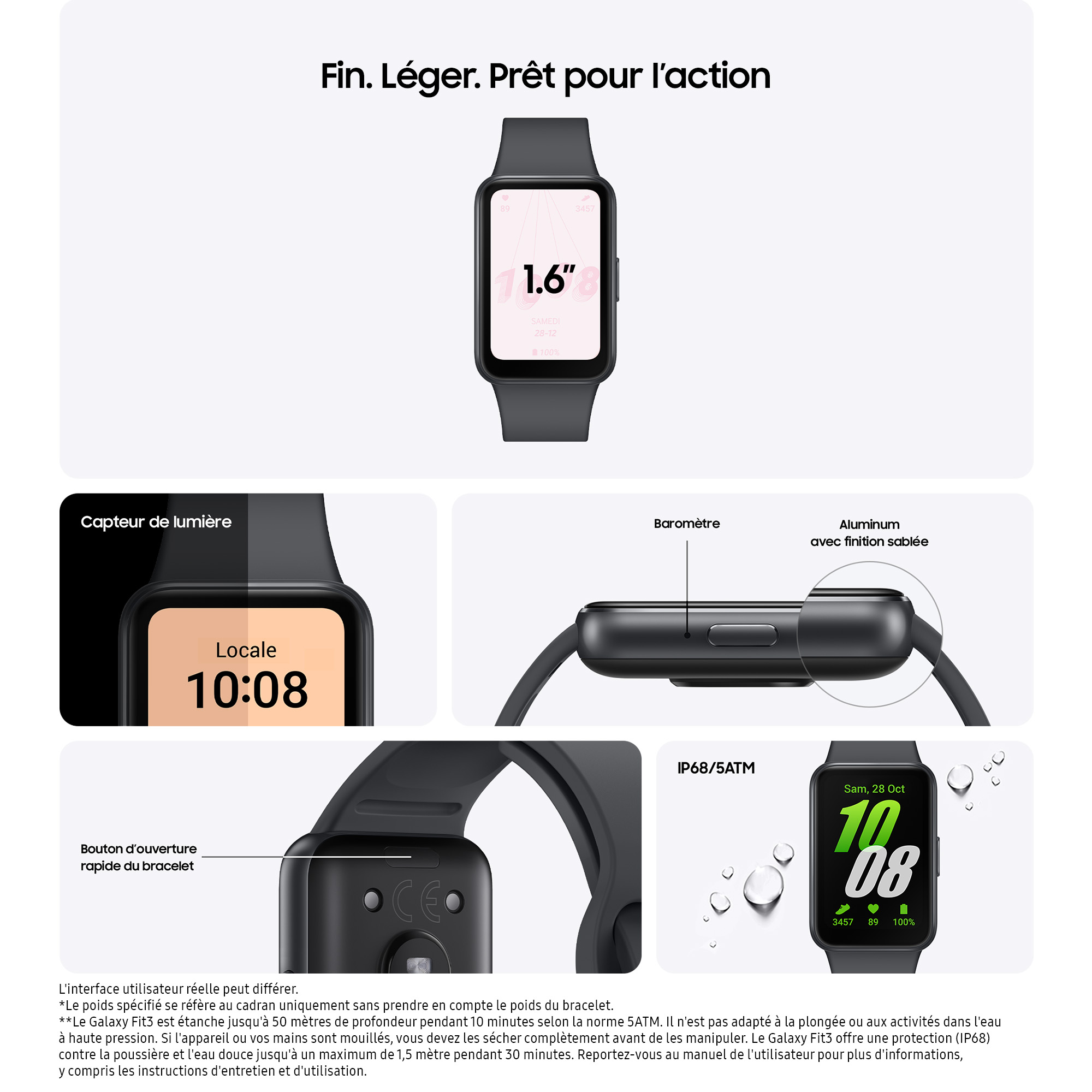Voir la diapositive 2 : SAMSUNG Montre connectée Galaxy Fit3 - Gris