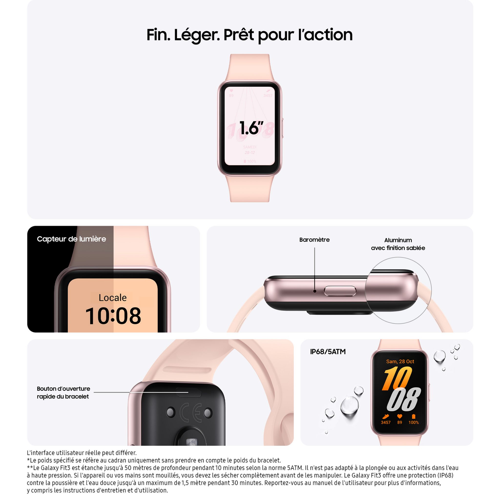 Voir la diapositive 2 : SAMSUNG Montre connectée Galaxy Fit3 - Rose
