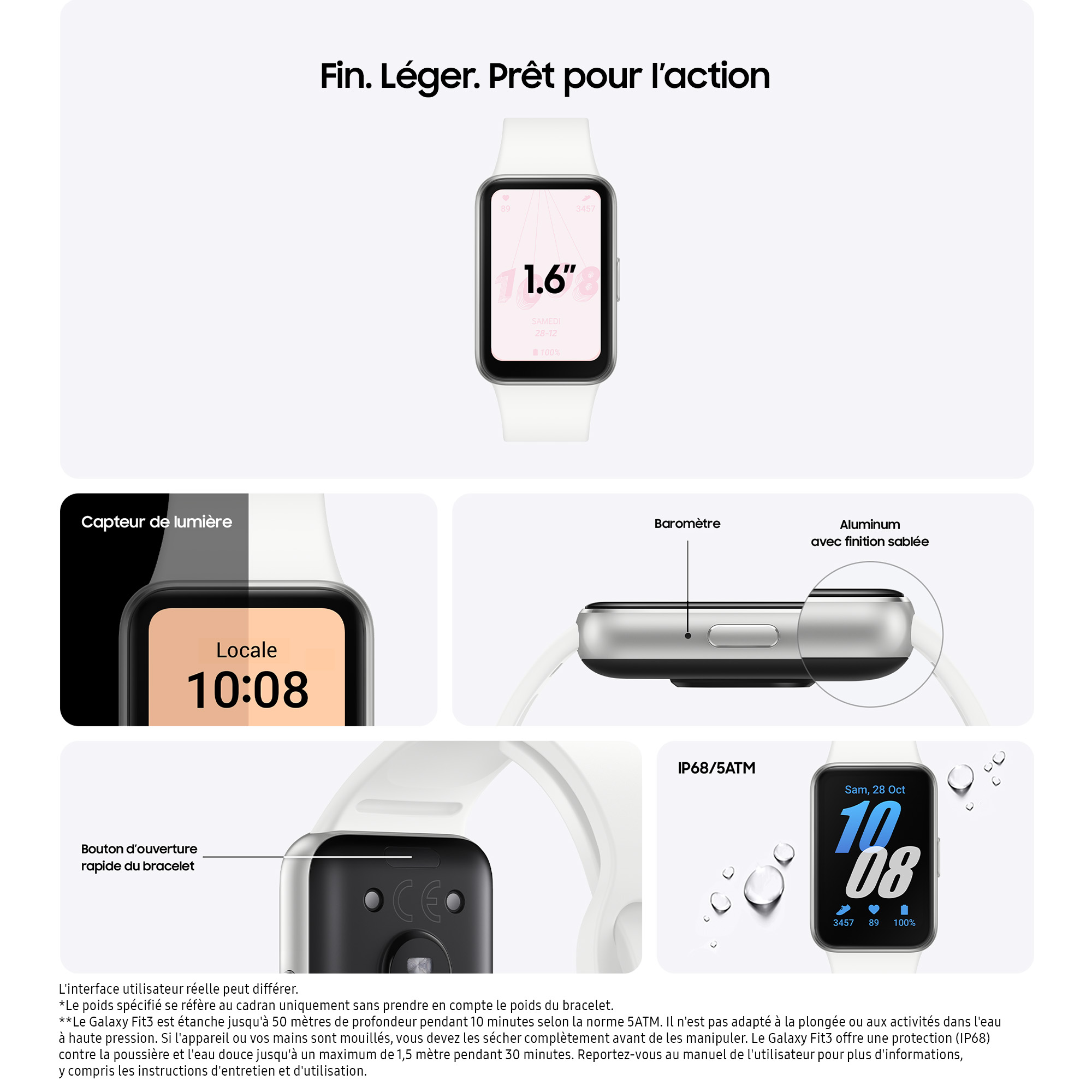 Voir la diapositive 2 : SAMSUNG Montre connectée Galaxy Fit3 - Silver