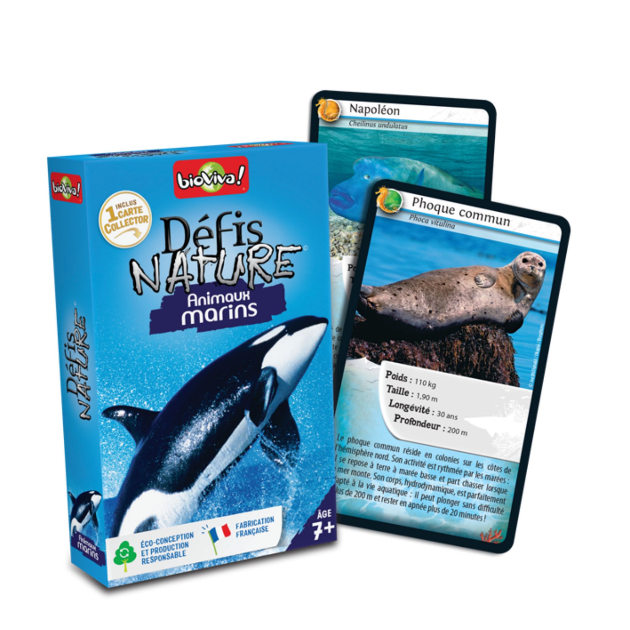 Voir la diapositive 3 : BIOVIVA Pack cartes Défi Nature Animaux Marins inclus une carte collector