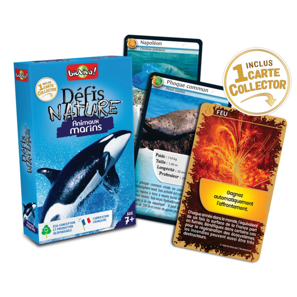 BIOVIVA Pack cartes Défi Nature Animaux Marins inclus une carte collector