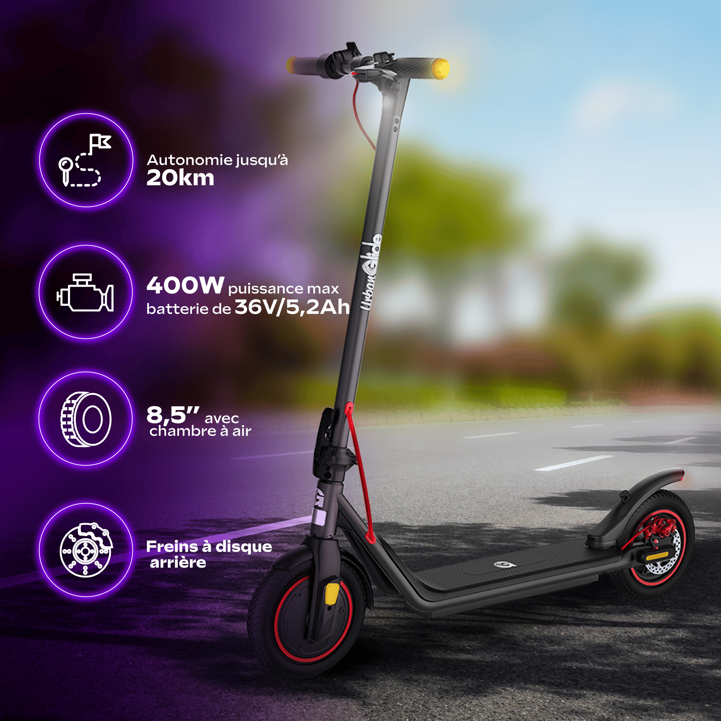 Voir la diapositive 2 : URBANGLIDE Trottinette électrique Ride 85 Lite - Noir