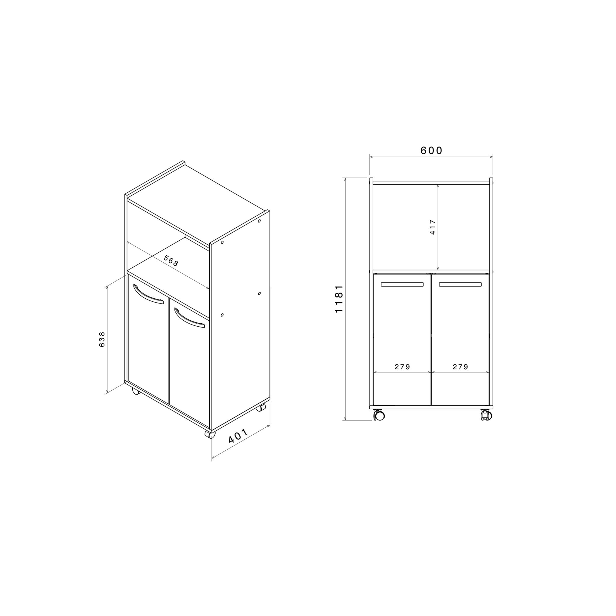 Voir la diapositive 2 : Desserte de cuisine avec roulettes 2 portes 1 niche L60cm ZAK