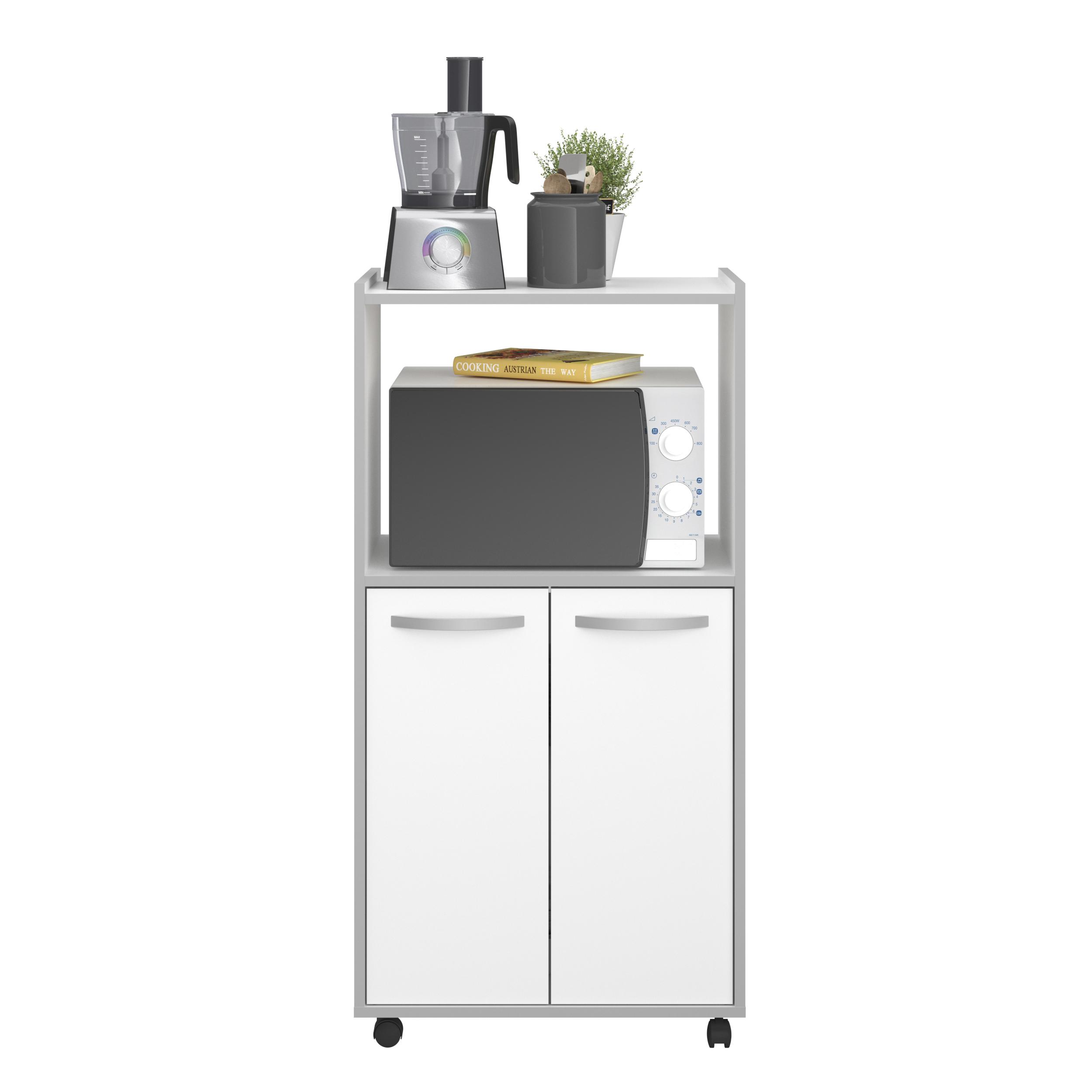 Voir la diapositive 6 : Desserte de cuisine avec roulettes 2 portes 1 niche L60cm ZAK