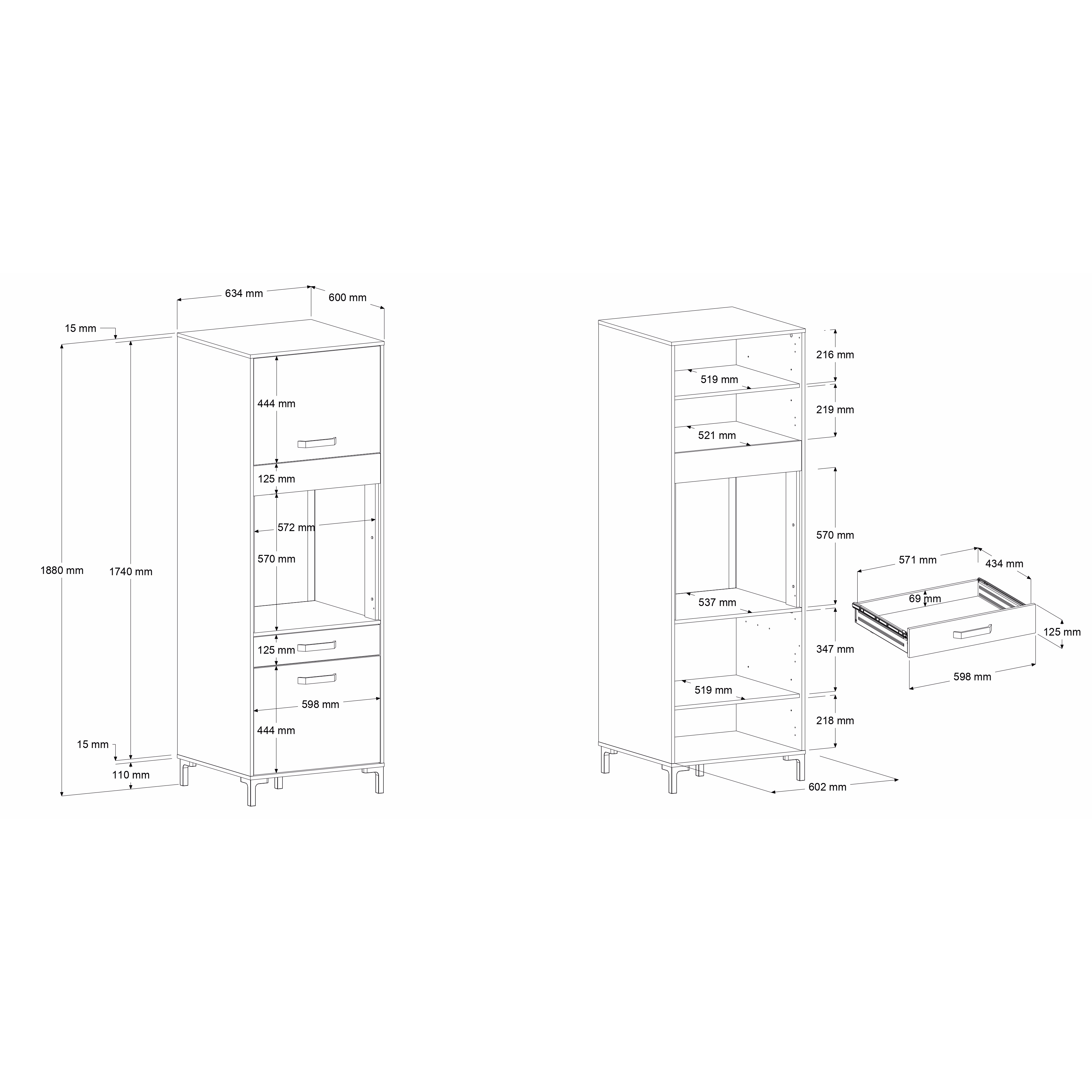 Voir la diapositive 2 : Colonne de four 2 portes 1 tiroir L63cm SAMBA
