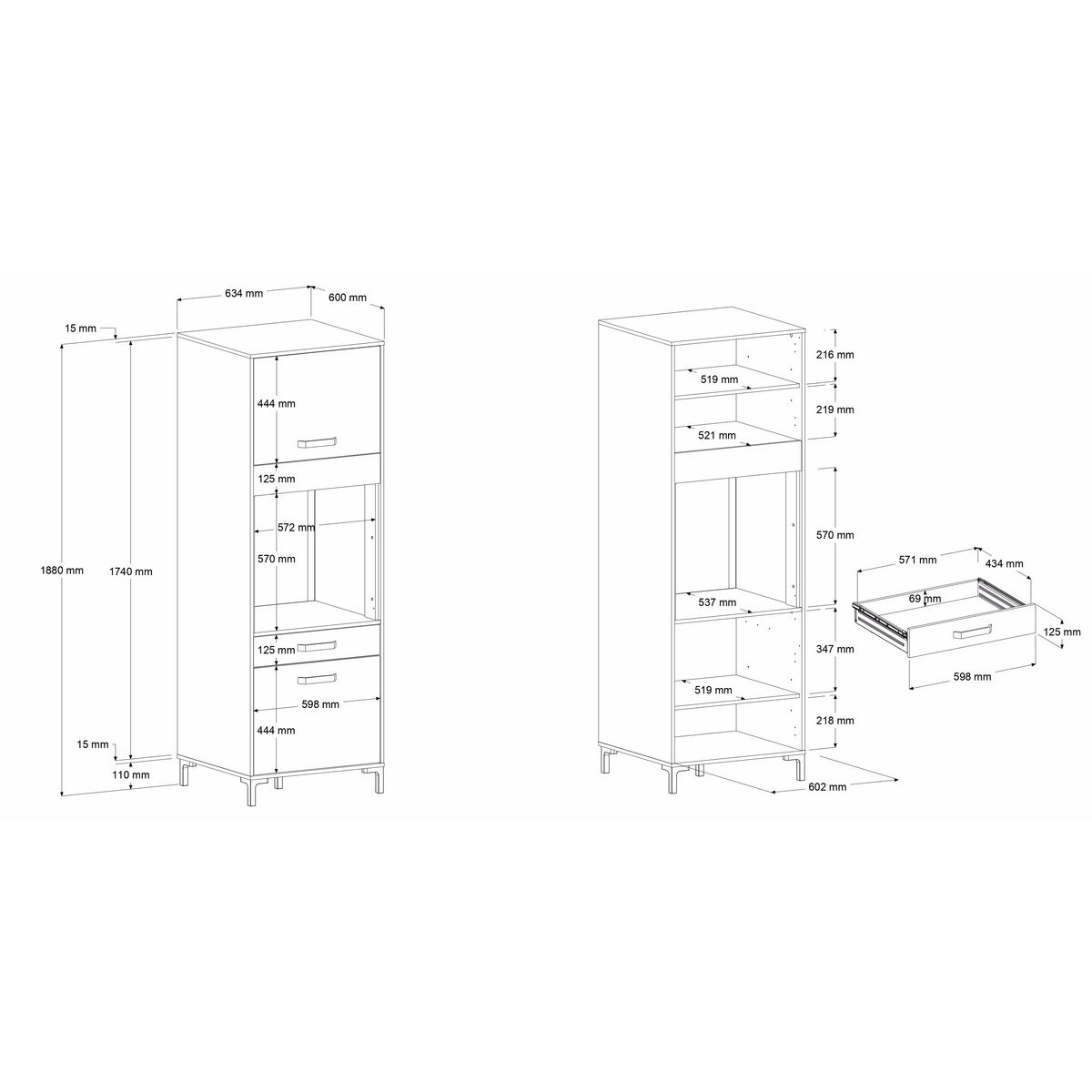 Colonne de four 2 portes 1 tiroir L63cm SAMBA