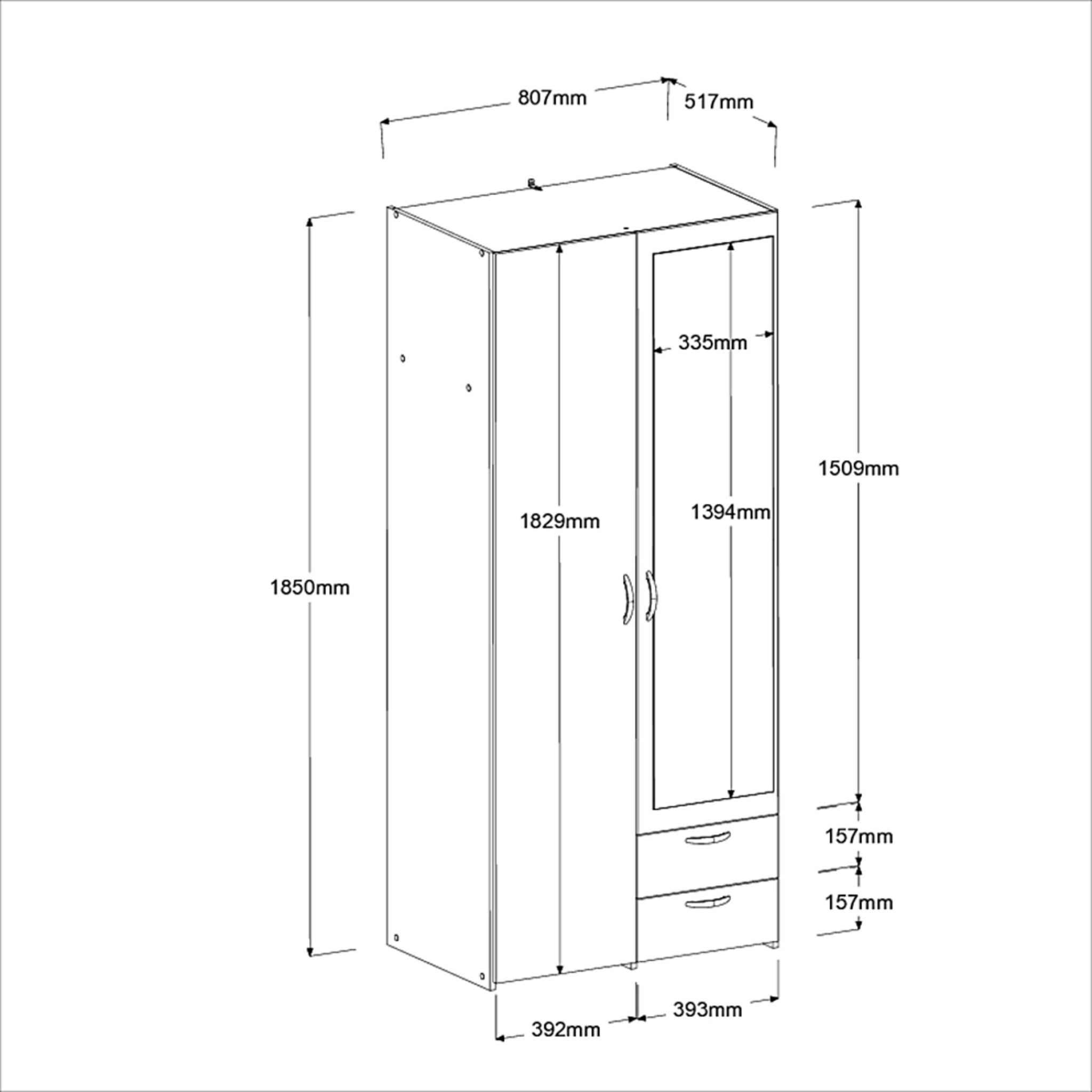 Voir la diapositive 2 : Armoire 2 portes dont 1 avec miroir et 2 tiroirs L81cm DAISY 2