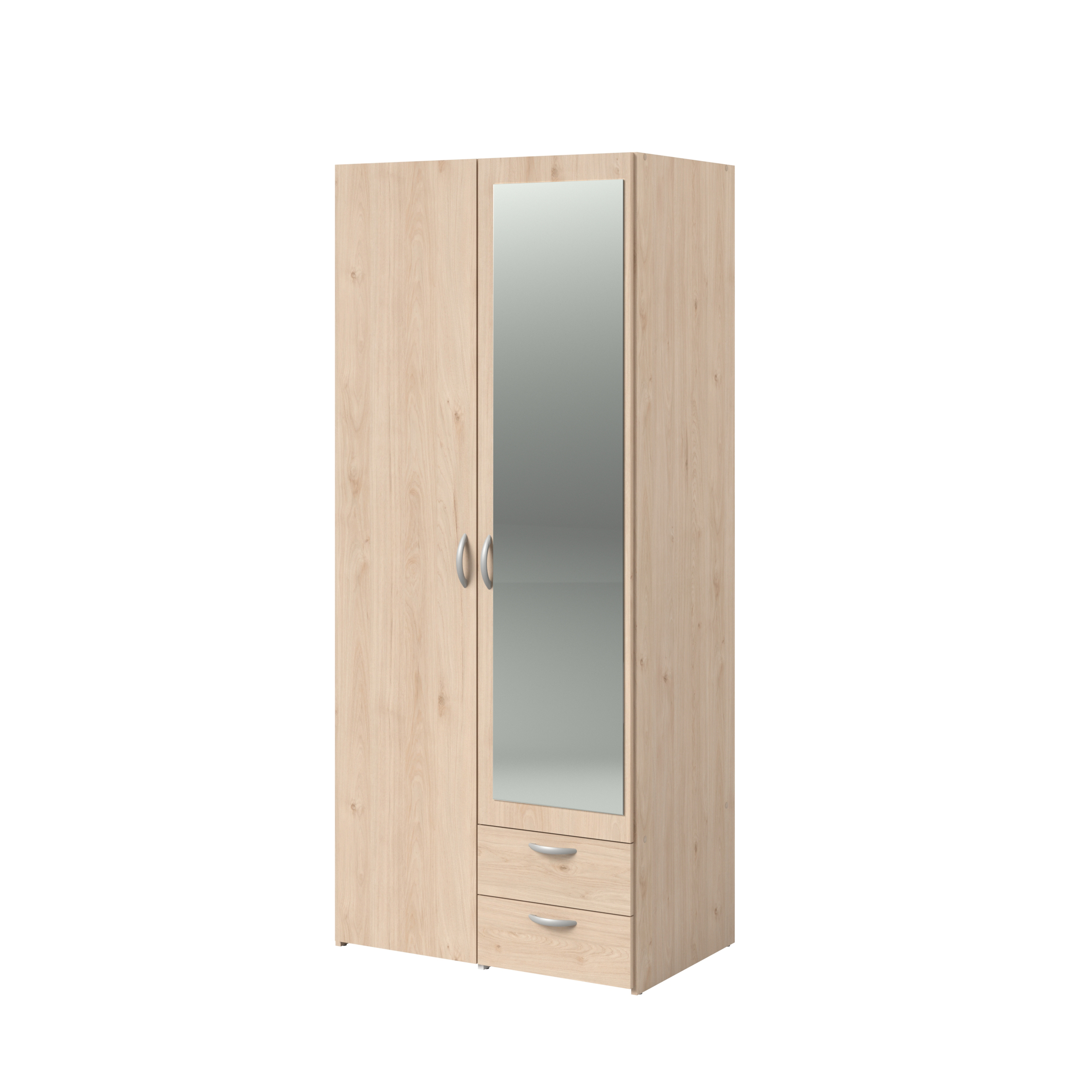 Voir la diapositive 5 : Armoire 2 portes dont 1 avec miroir et 2 tiroirs L81cm DAISY 2