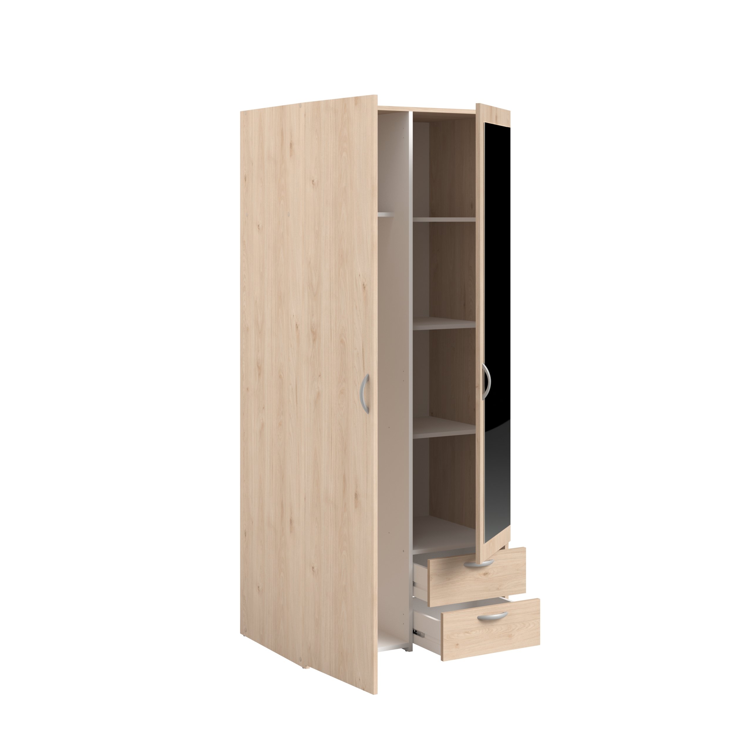 Voir la diapositive 7 : Armoire 2 portes dont 1 avec miroir et 2 tiroirs L81cm DAISY 2