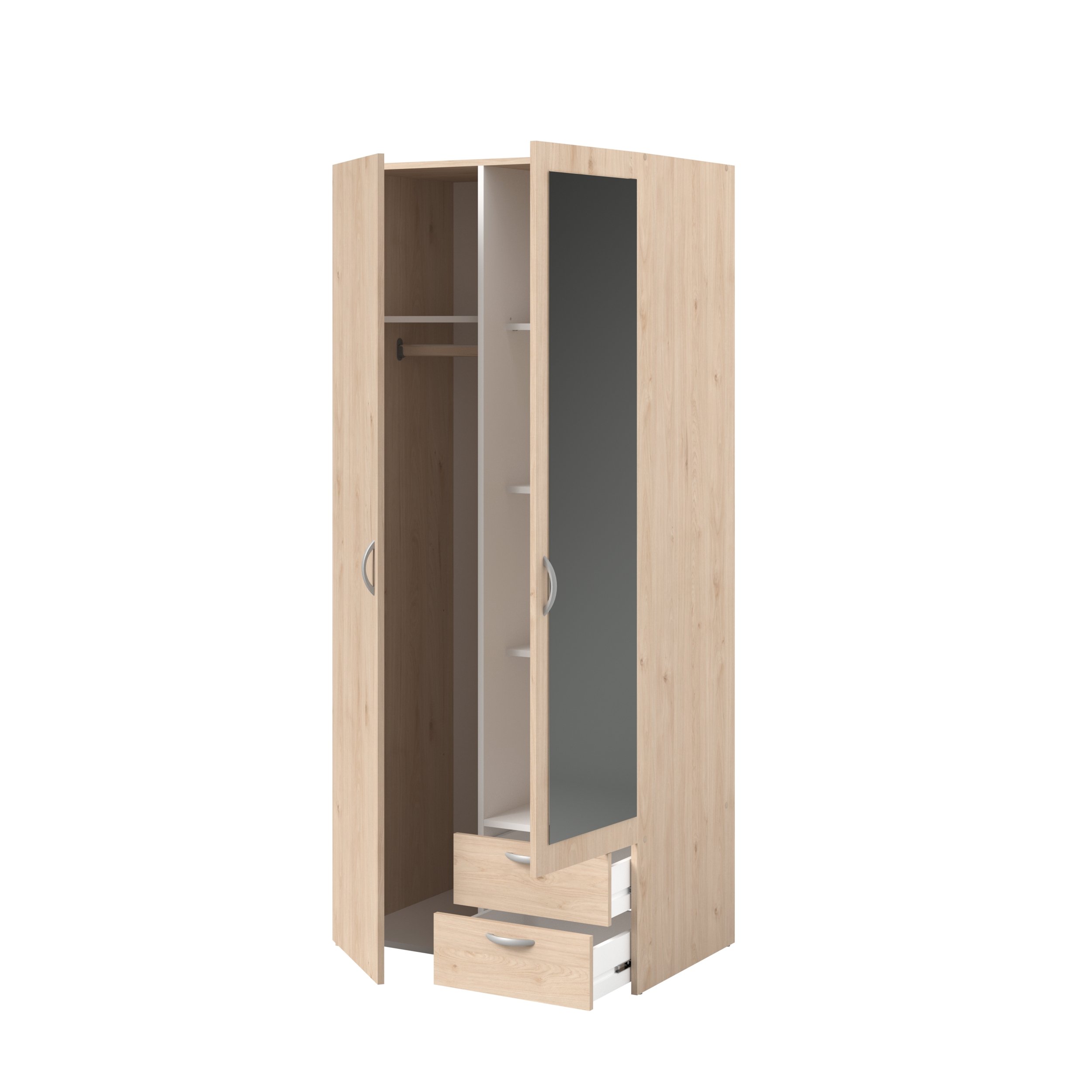 Voir la diapositive 8 : Armoire 2 portes dont 1 avec miroir et 2 tiroirs L81cm DAISY 2