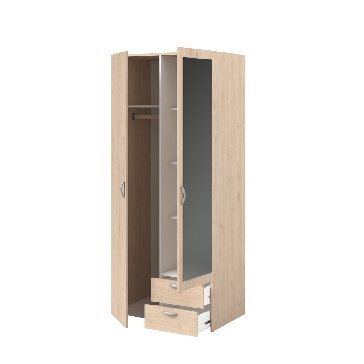 Armoire 2 portes dont 1 avec miroir et 2 tiroirs L81cm DAISY 2