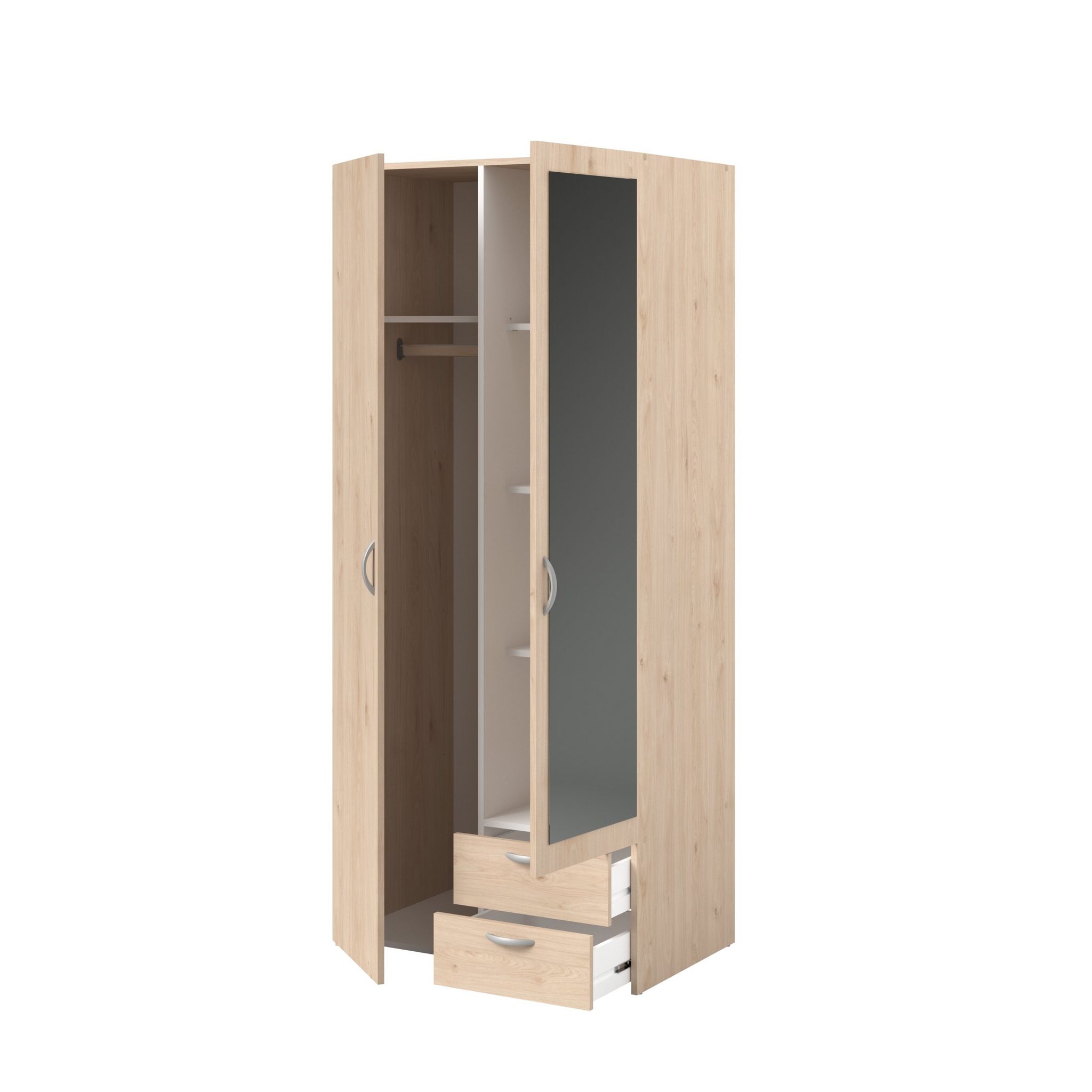 Voir la diapositive 8 : Armoire 2 portes dont 1 avec miroir et 2 tiroirs L81cm DAISY 2