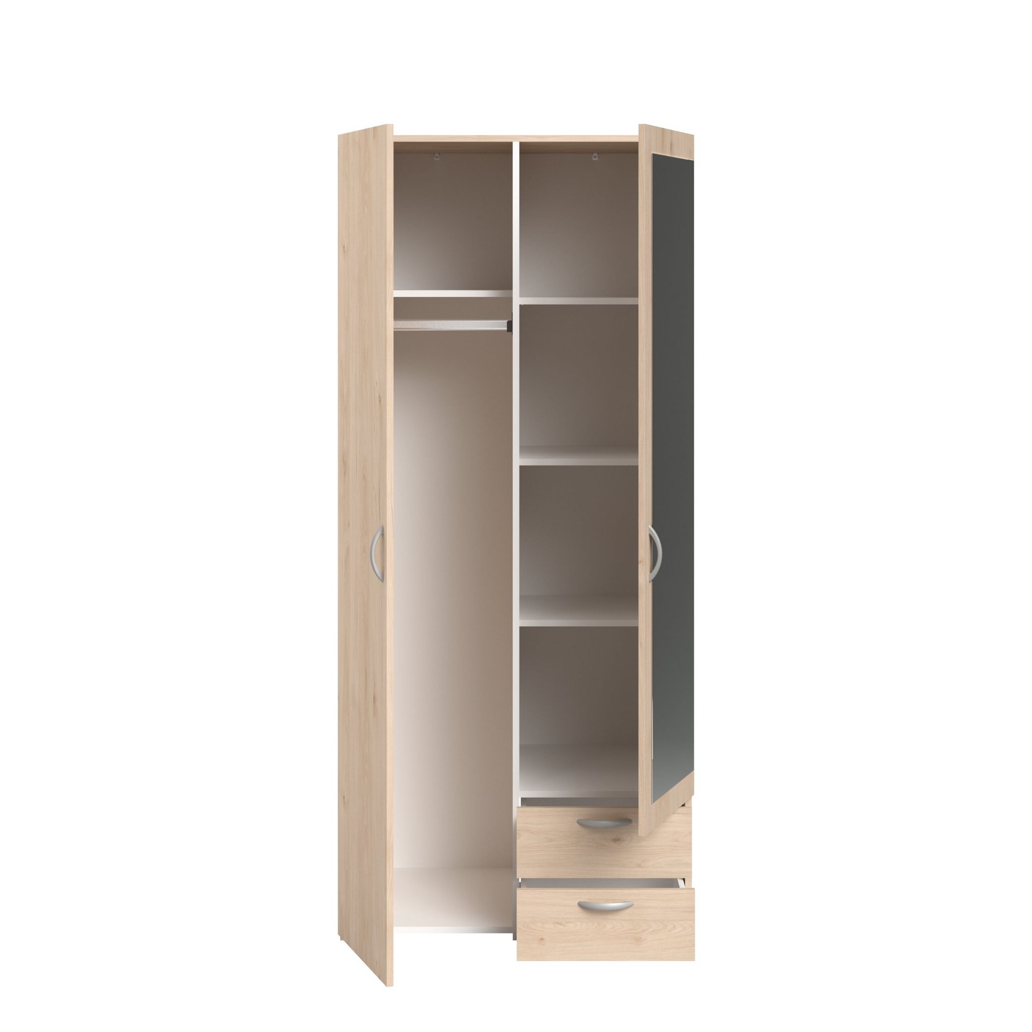 Voir la diapositive 9 : Armoire 2 portes dont 1 avec miroir et 2 tiroirs L81cm DAISY 2