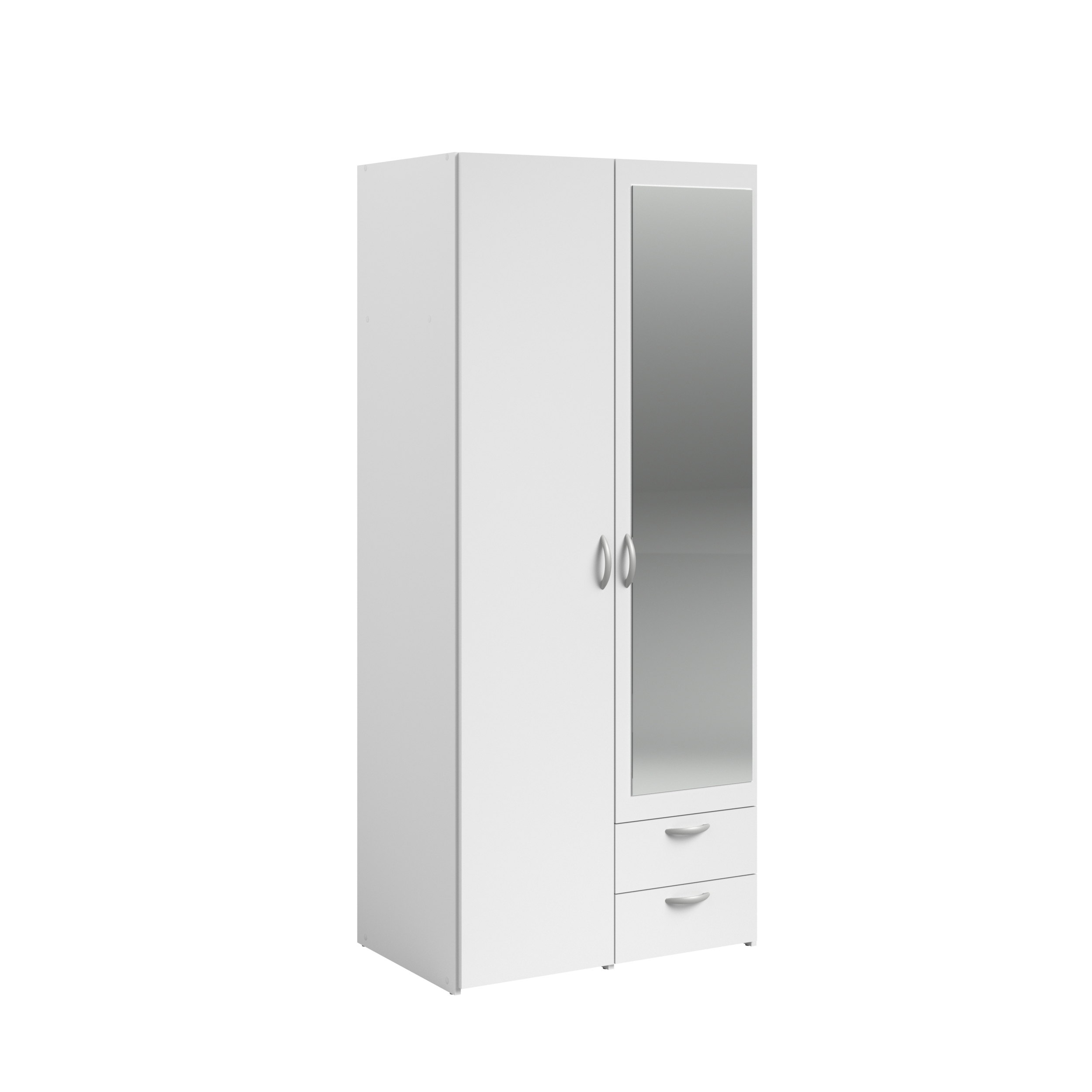Voir la diapositive 3 : Armoire 2 portes dont 1 avec miroir et 2 tiroirs L81cm DAISY 2