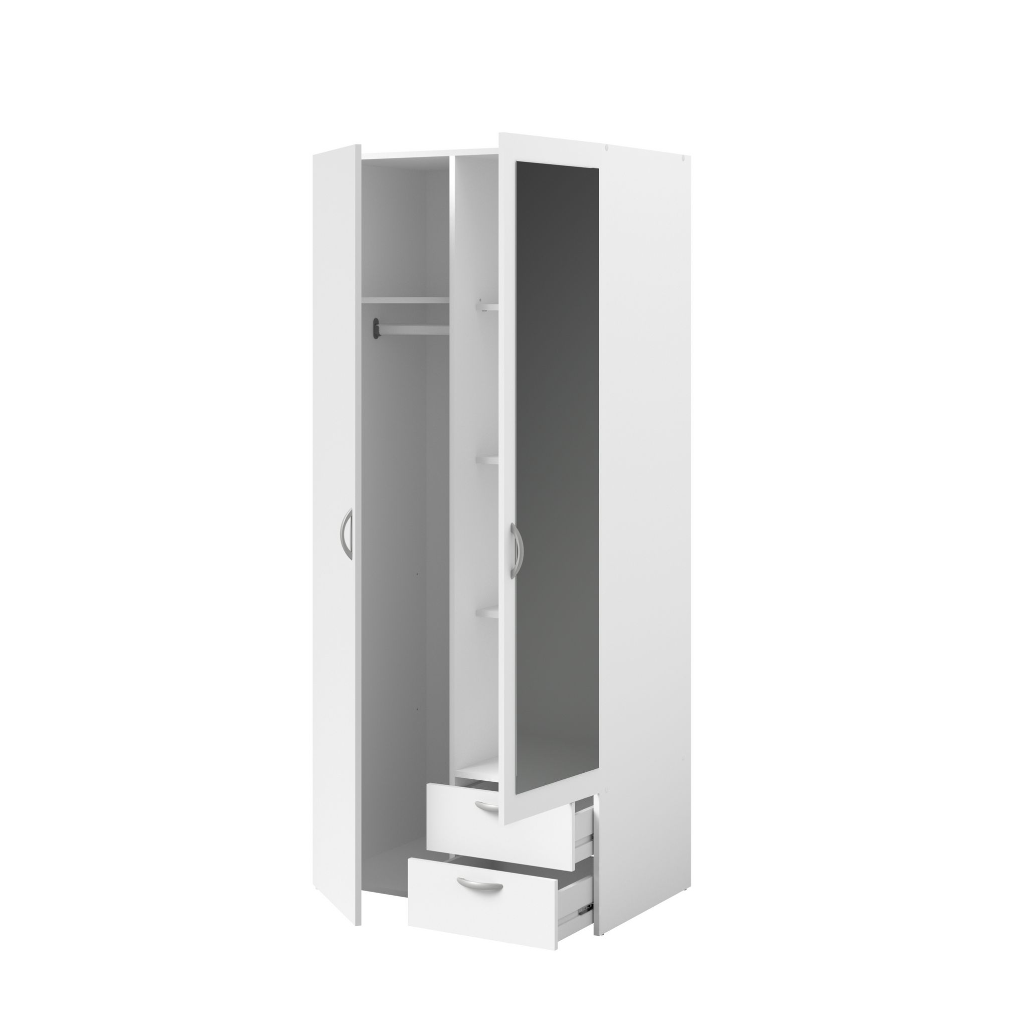 Voir la diapositive 7 : Armoire 2 portes dont 1 avec miroir et 2 tiroirs L81cm DAISY 2