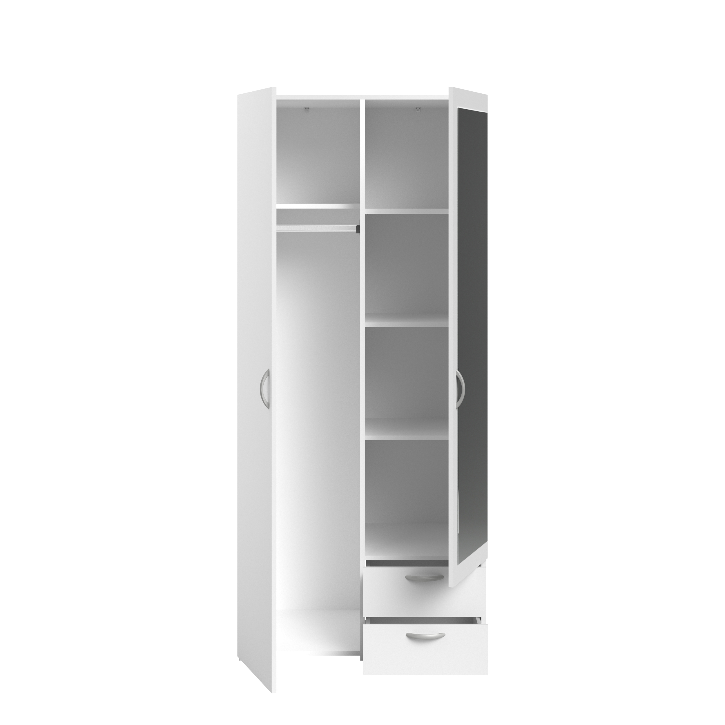 Voir la diapositive 8 : Armoire 2 portes dont 1 avec miroir et 2 tiroirs L81cm DAISY 2