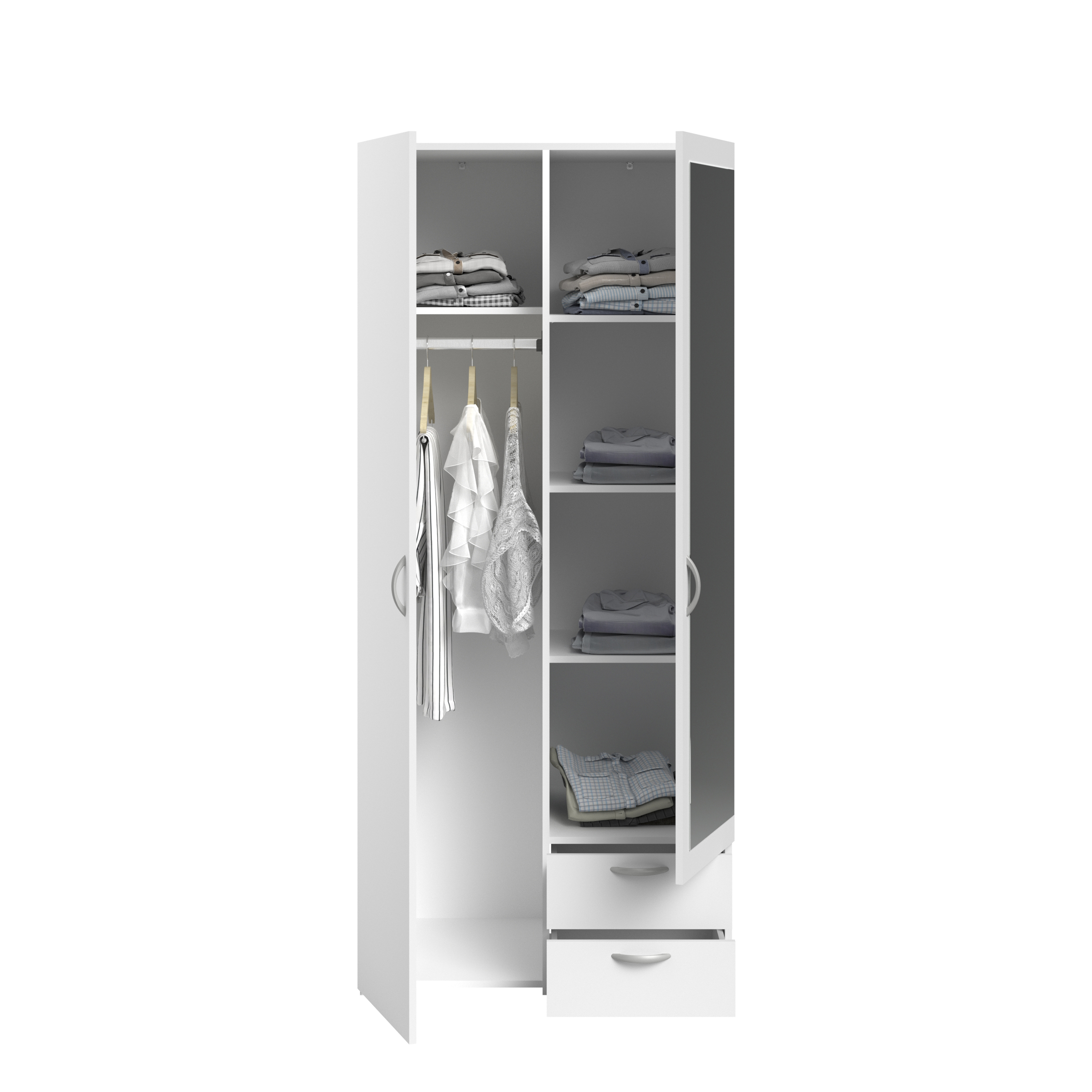 Voir la diapositive 9 : Armoire 2 portes dont 1 avec miroir et 2 tiroirs L81cm DAISY 2