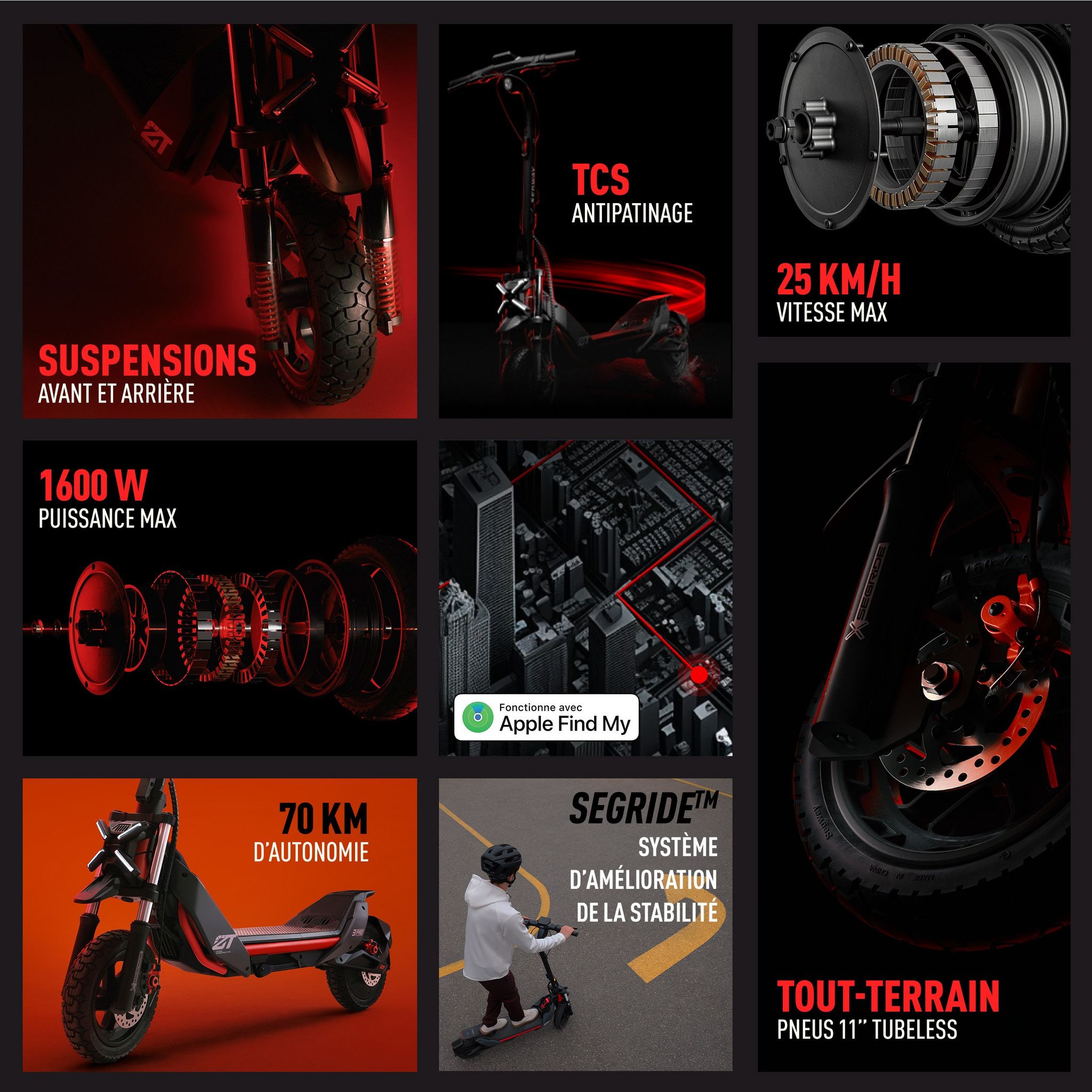 Voir la diapositive 2 : SEGWAY Trottinette électrique ZT3 Pro - Noir et Rouge